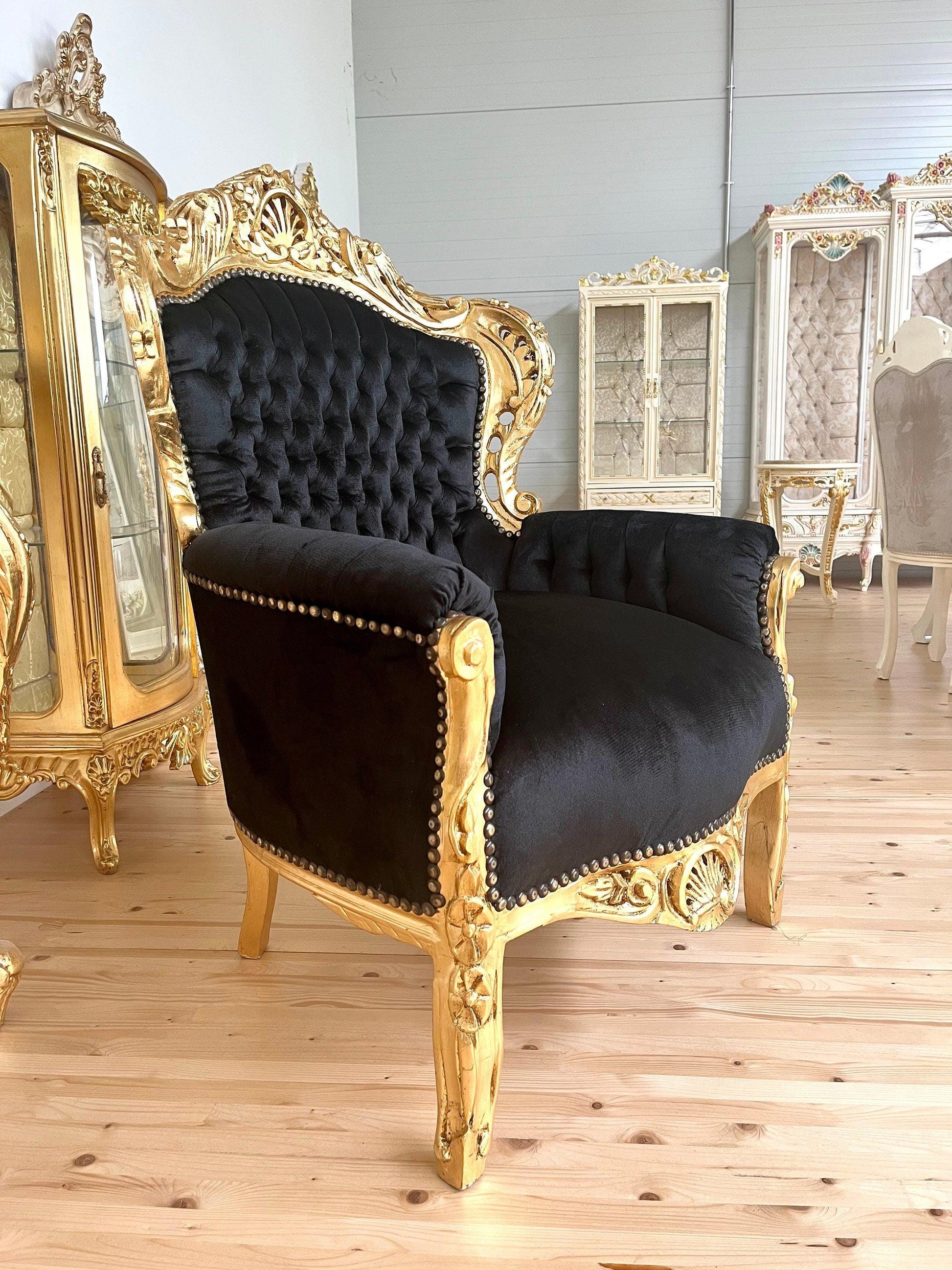 Französischer Barock-Sessel im Rokoko-Stil /French Baroque Rococo Style Armchair - Gold Black