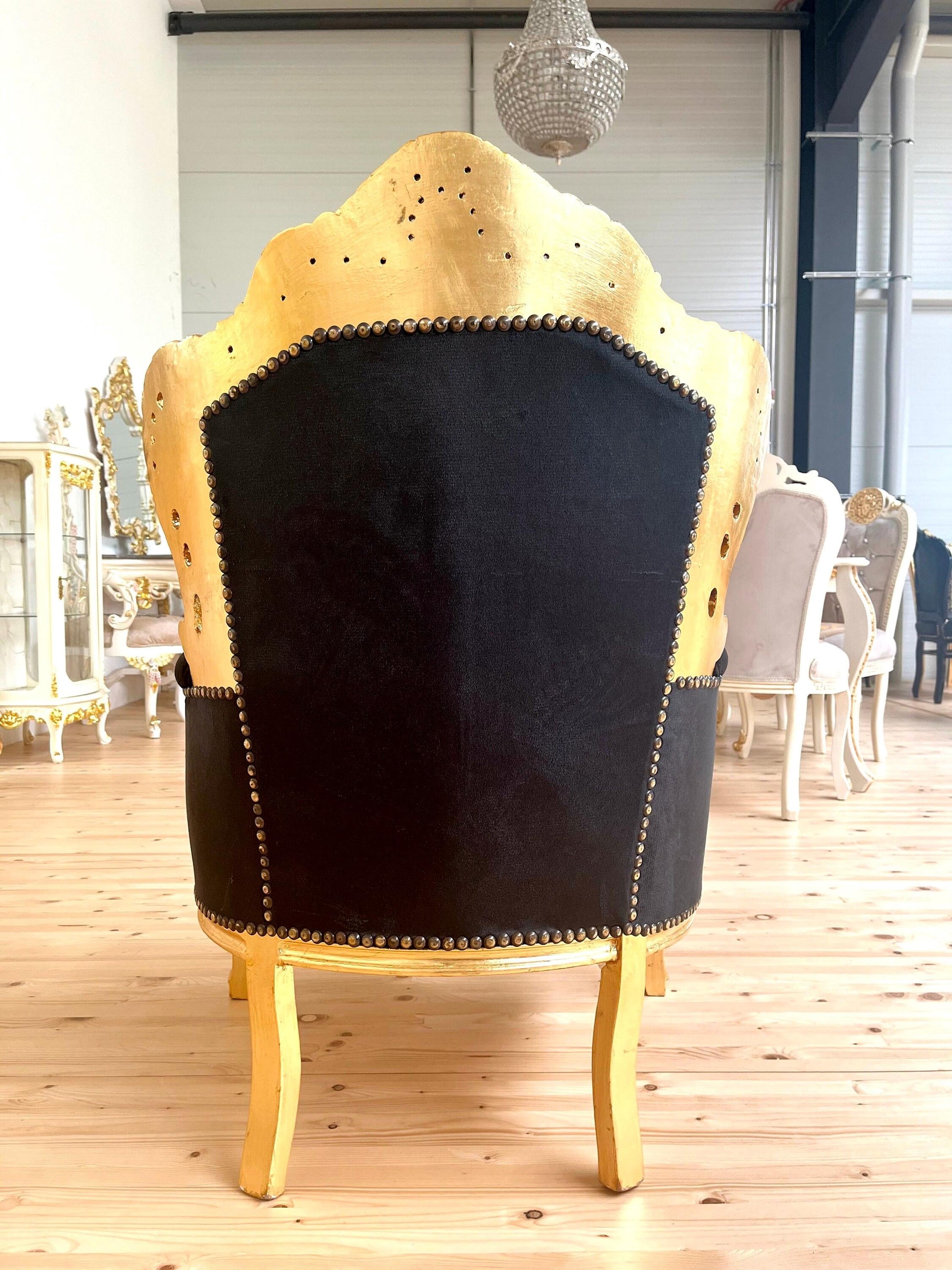 Französischer Barock-Sessel im Rokoko-Stil /French Baroque Rococo Style Armchair - Gold Black