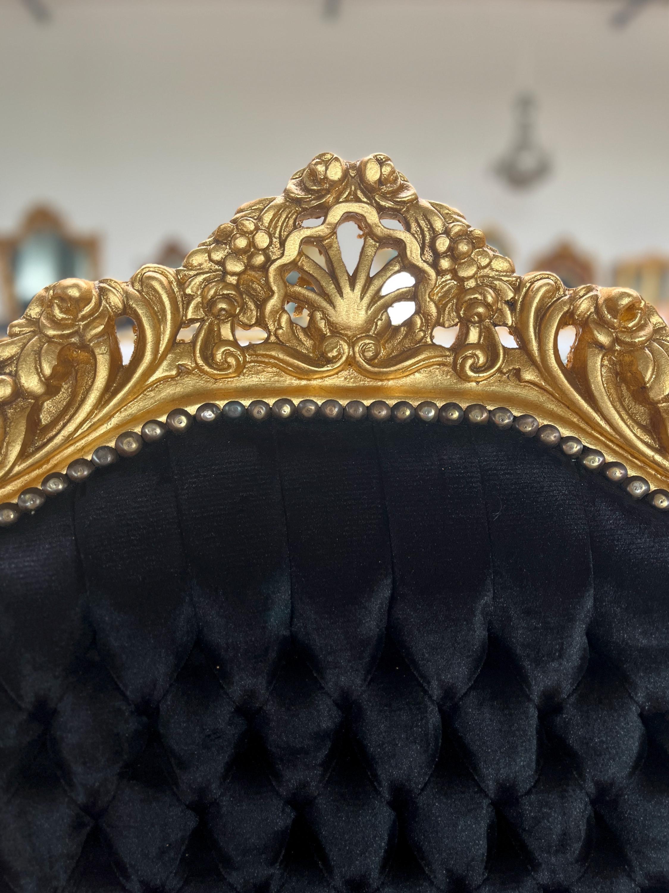 Französischer Barock-Sessel im Rokoko-Stil /French Baroque Rococo Style Armchair - Gold Black