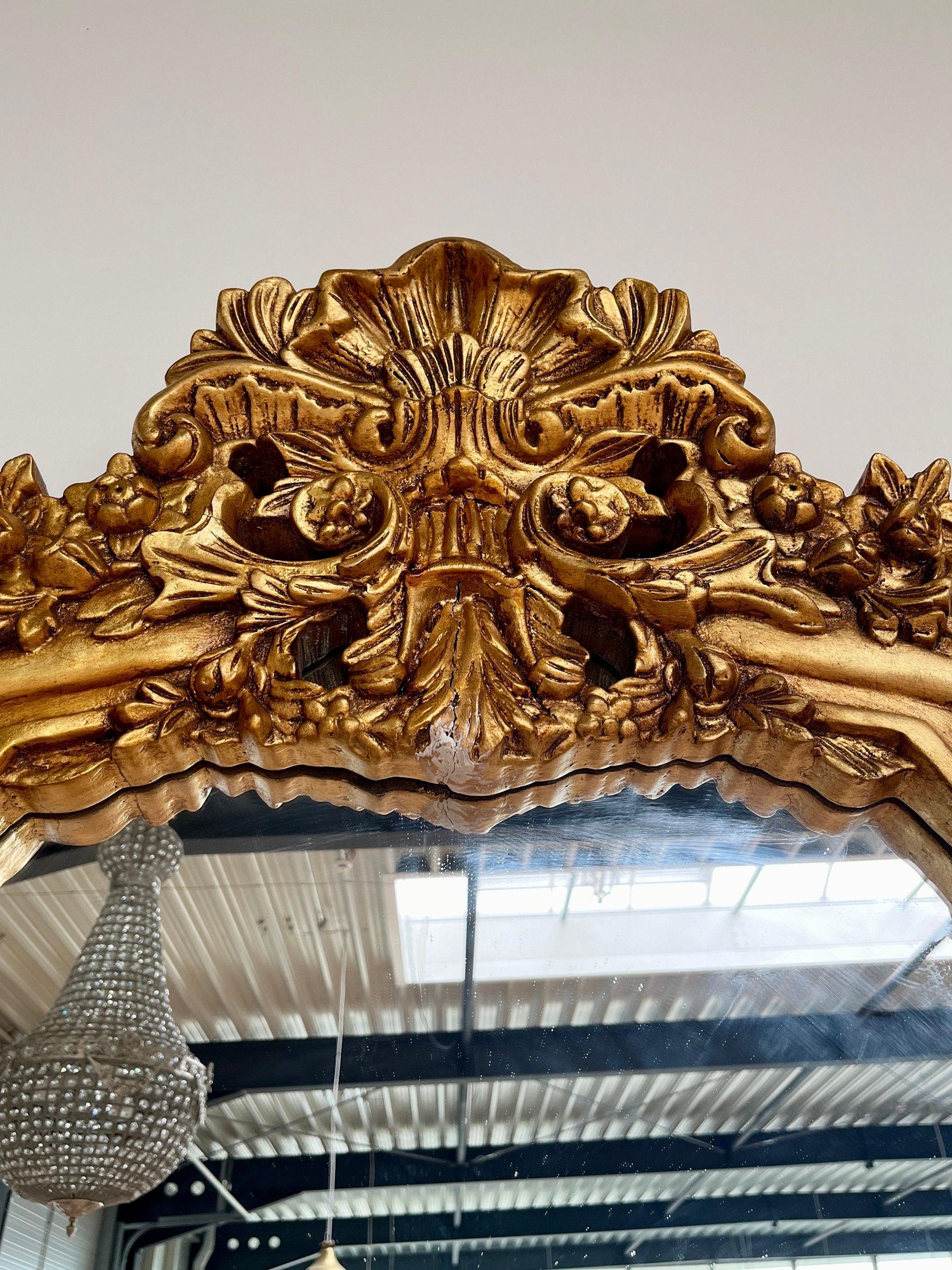 Huge Console Table Mirror Antique Style with Marble Slab Top Table Retro Baroque Style in Gold Finish for Home Decor for Hotel Display