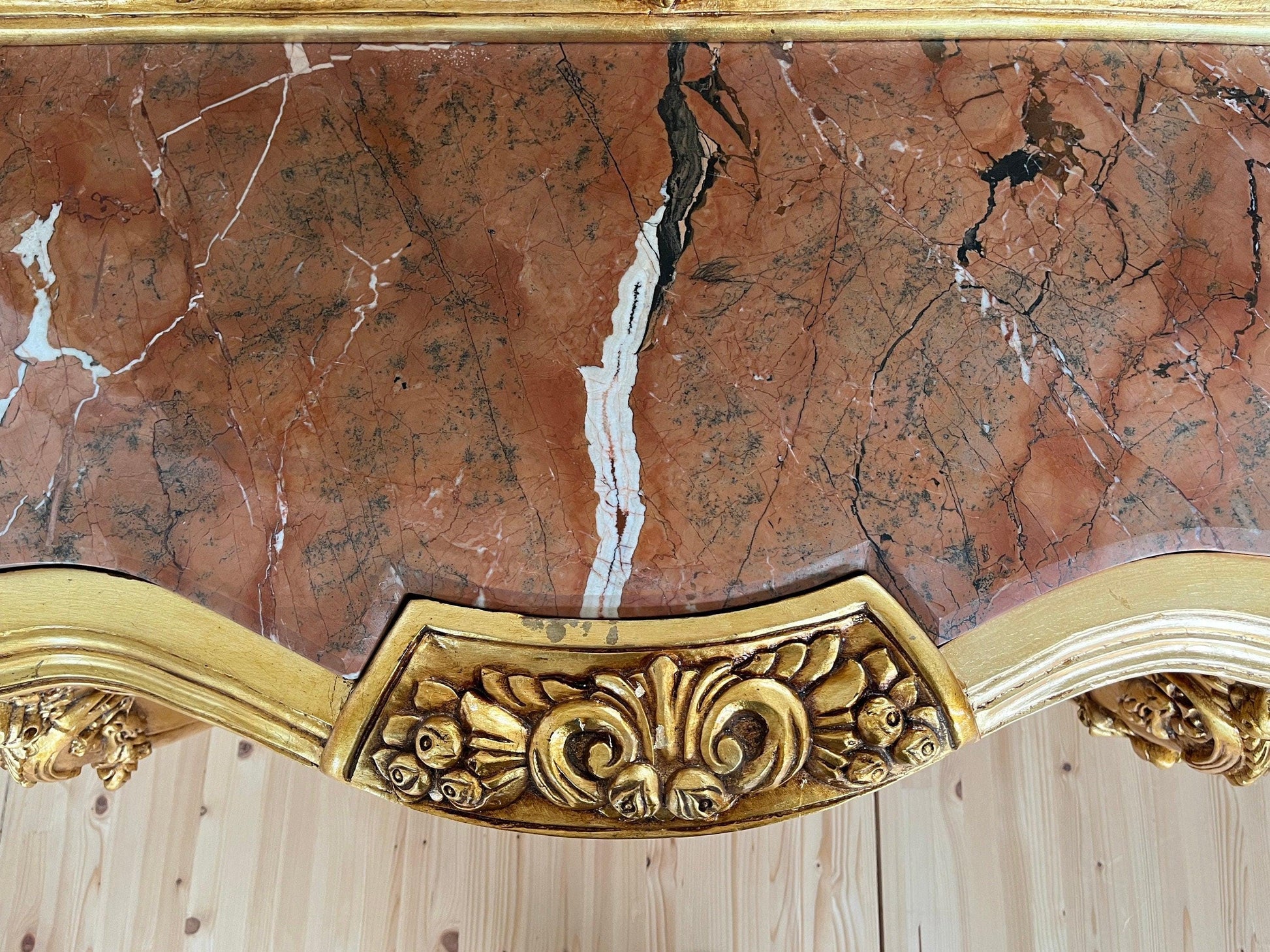 Huge Console Table Mirror Antique Style with Marble Slab Top Table Retro Baroque Style in Gold Finish for Home Decor for Hotel Display