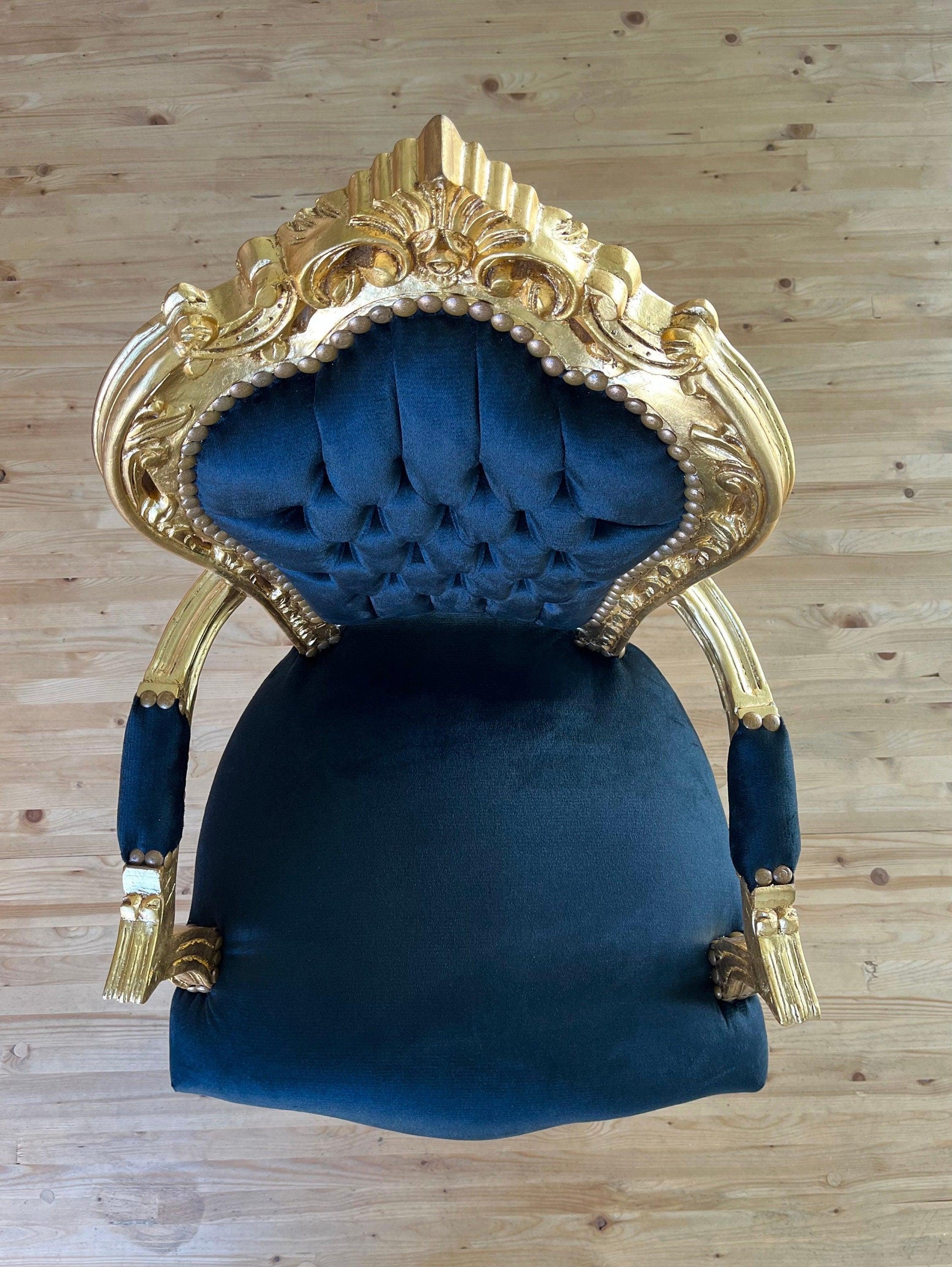 Armchair French Louis Style Black Velvet Chair Antique Style Baroque Rococo Style Armchair in Gold Finish Velvet Black for Home