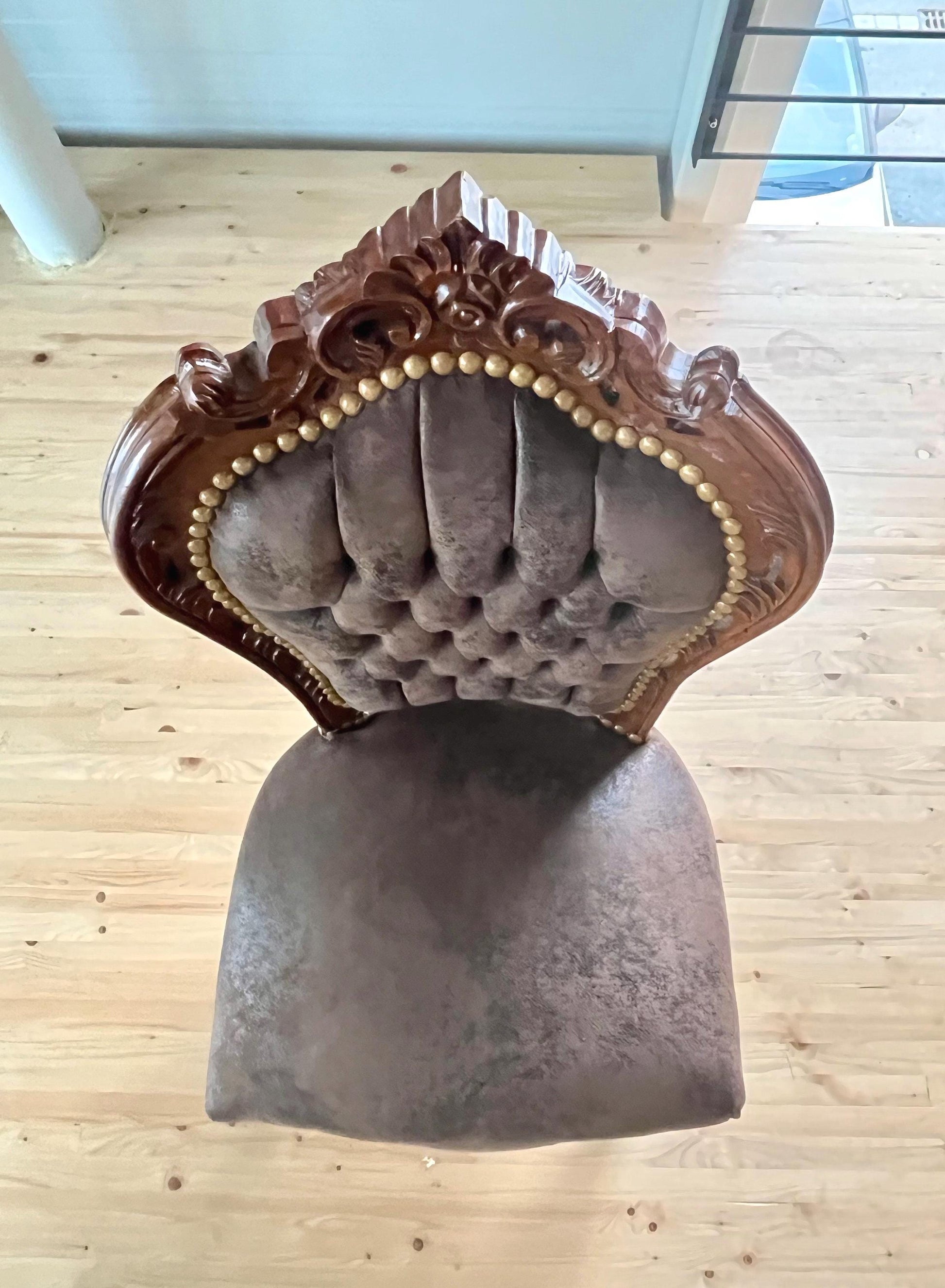 Accent Chair Brown Color Leather Like French Baroque Rococo Style Chair Antique Style Reproduction Dining Chair Real Wood Brown Color