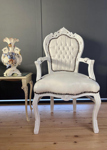 Armchair French Baroque Rococo Handcrafted Style in White for Wedding or Special events!