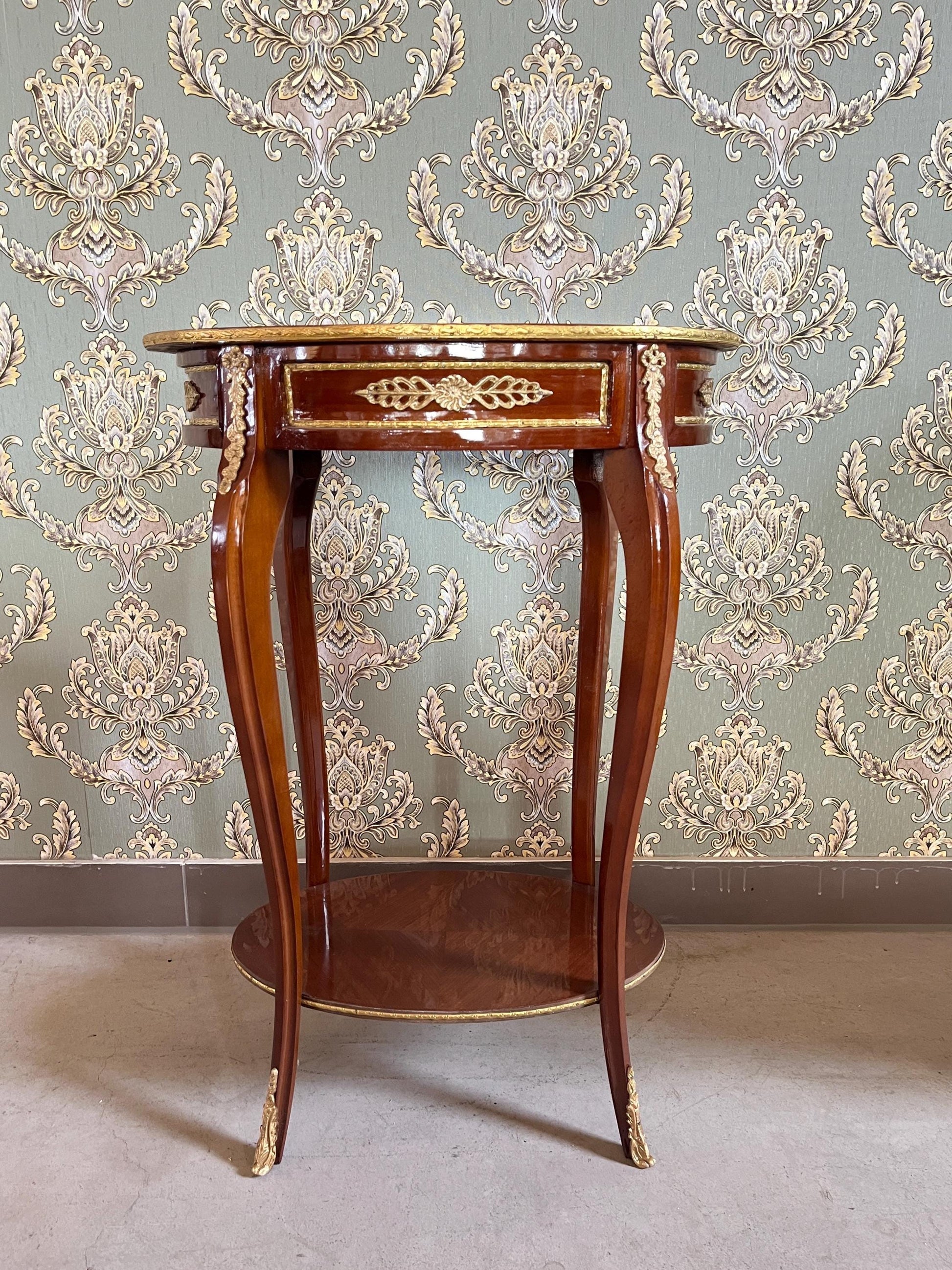 Oval Side Table French Antique Style Wooden Brown Oval Side Table Retro Baroque Style for Home Decor