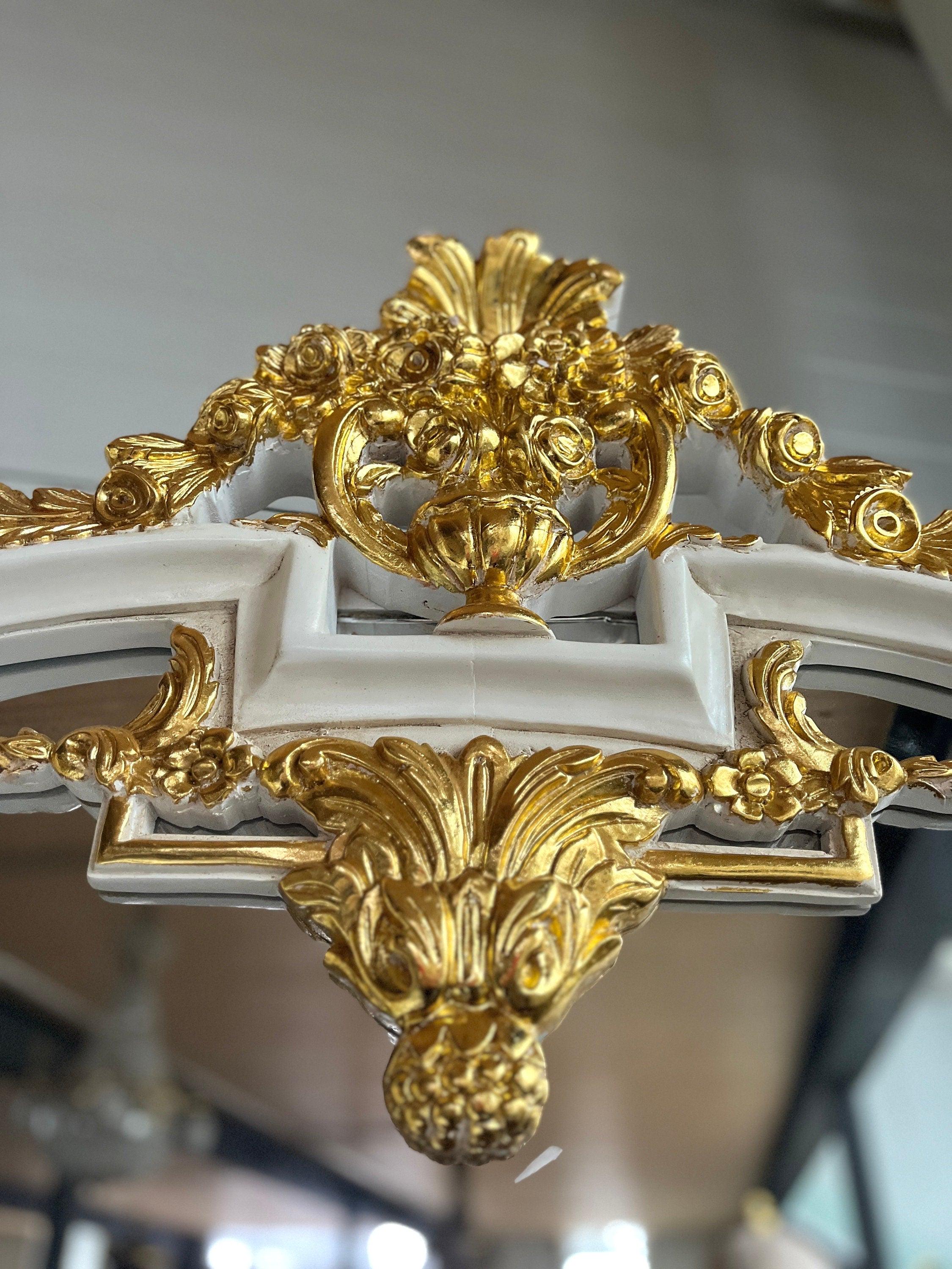 Deluxe Table Console Mirror Set French Antique Style Baroque Rococo Style Red Marble Slab Top in Gold Finish for Home Decor for Hotel Decor