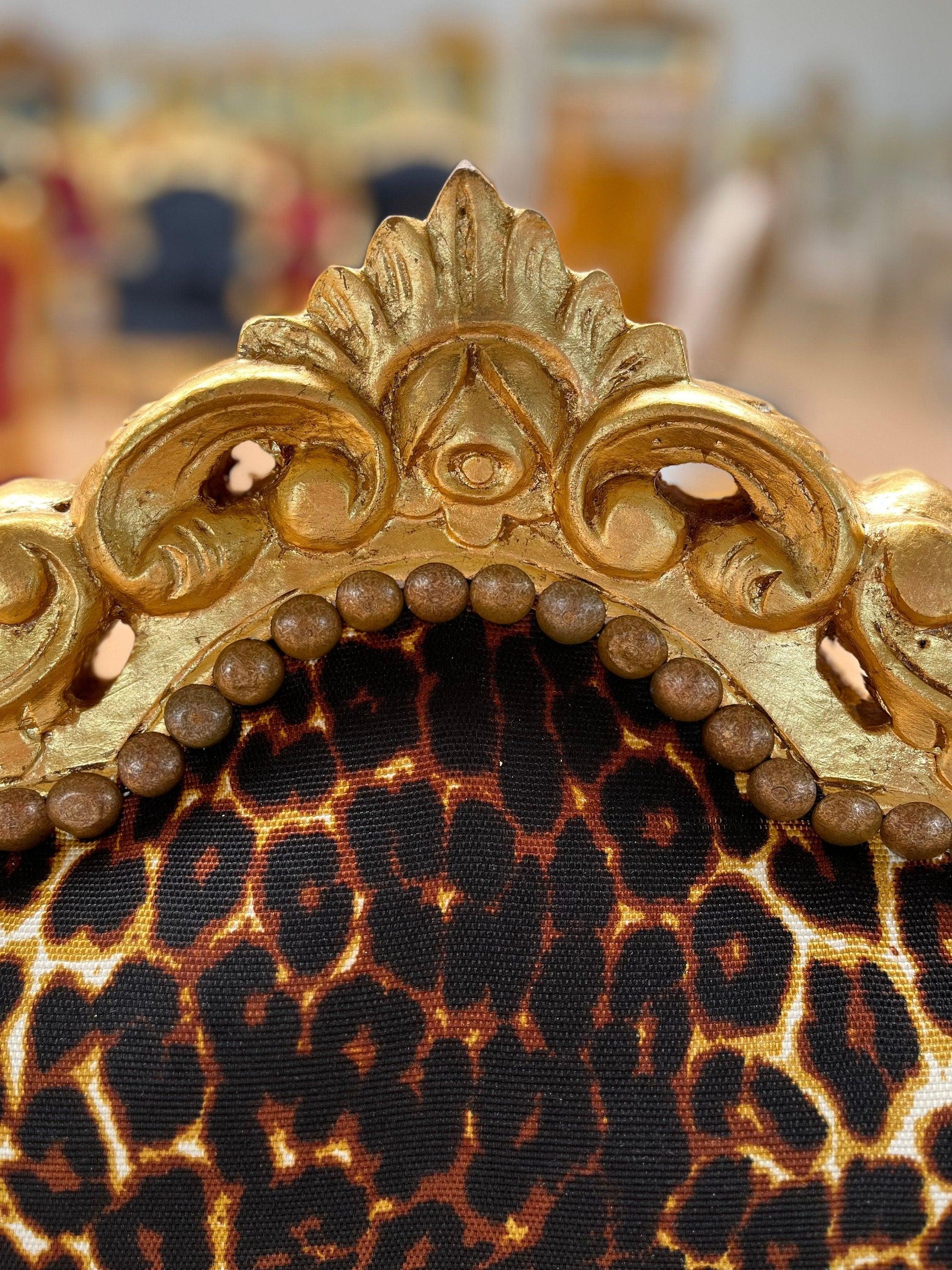 Französischer Sessel im Louis-Barock-Stil / French Louis Baroque Rococo Style Armchair - Gold Leopard