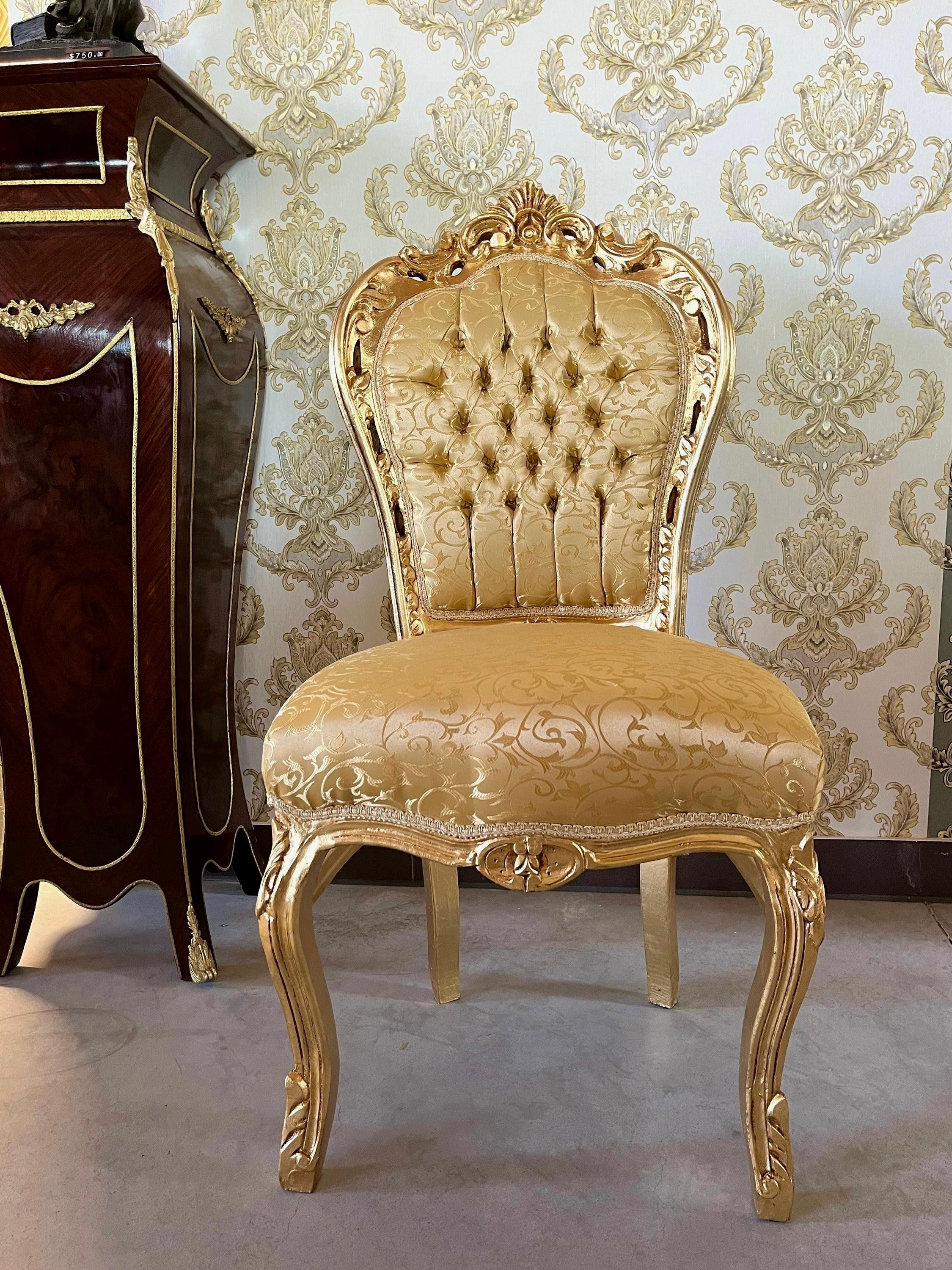 Accent Chair Gold Color French Baroque Rococo Style Dining Chair Nostalgic Antique Look Chair in Gold Finish for Wedding Event for Home Deco