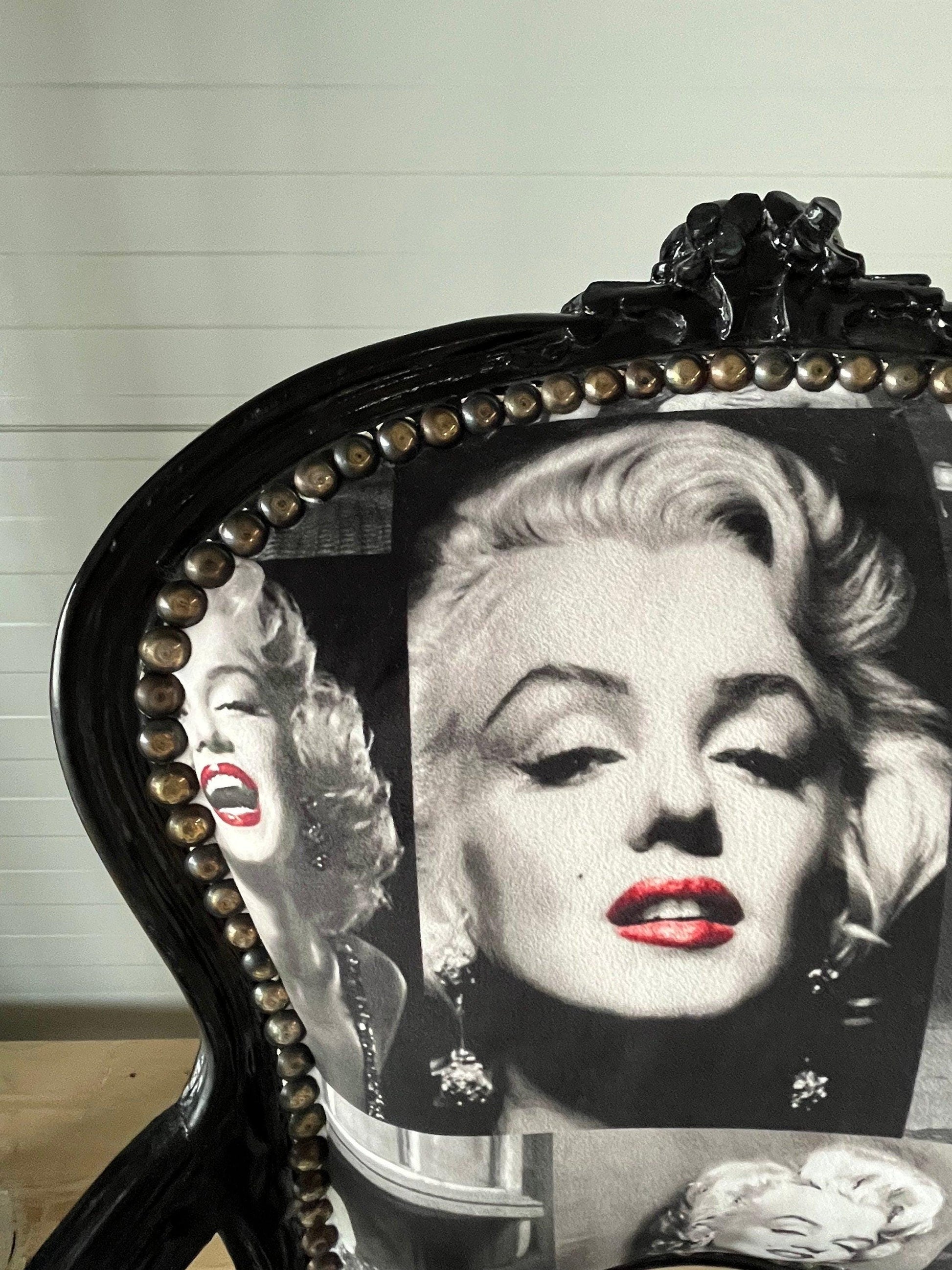 Armchair Marilyn Monroe Print French Louis Style Chair Home Devor Baroque Rococo Style Armchair in black & White Print