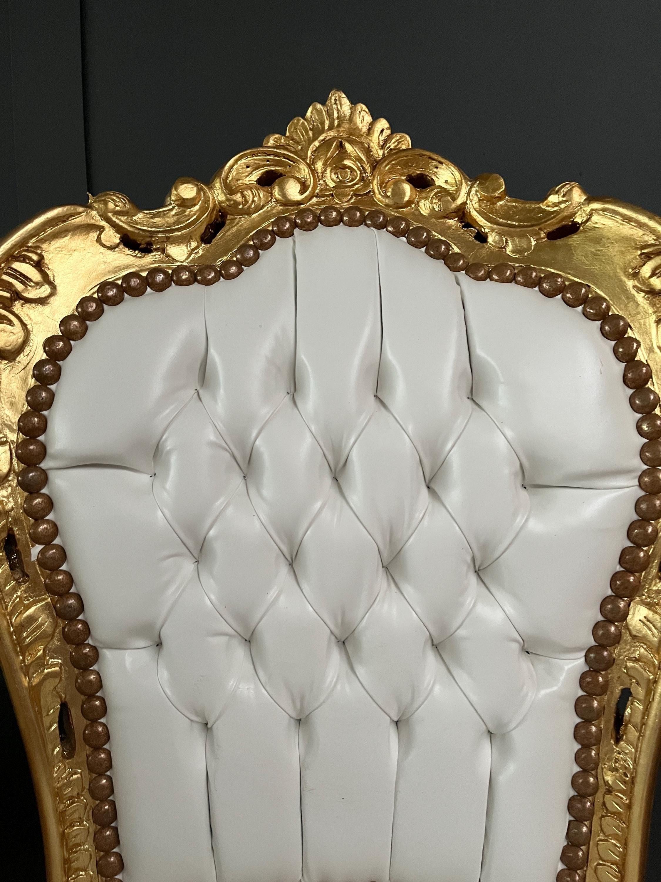 Accent Chair White Faux Leather French Rococo Chair for Dining Room Antique Style White Dining Chair in Gold Finish for Wedding Party Event