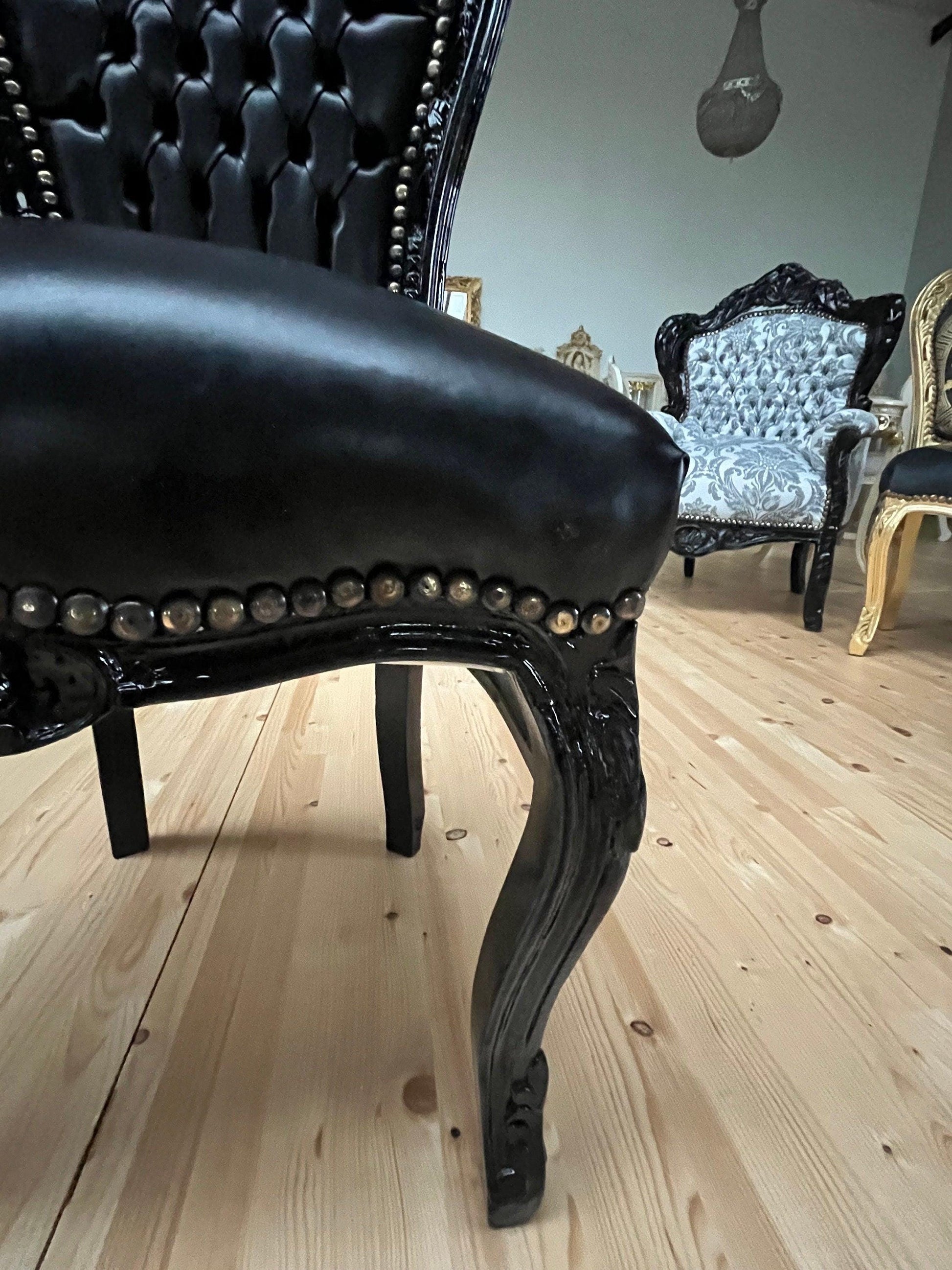 Französischer Louis XV Barockstuhl im antiken Stil / French Louis XV Baroque Antique Style Chair- Black