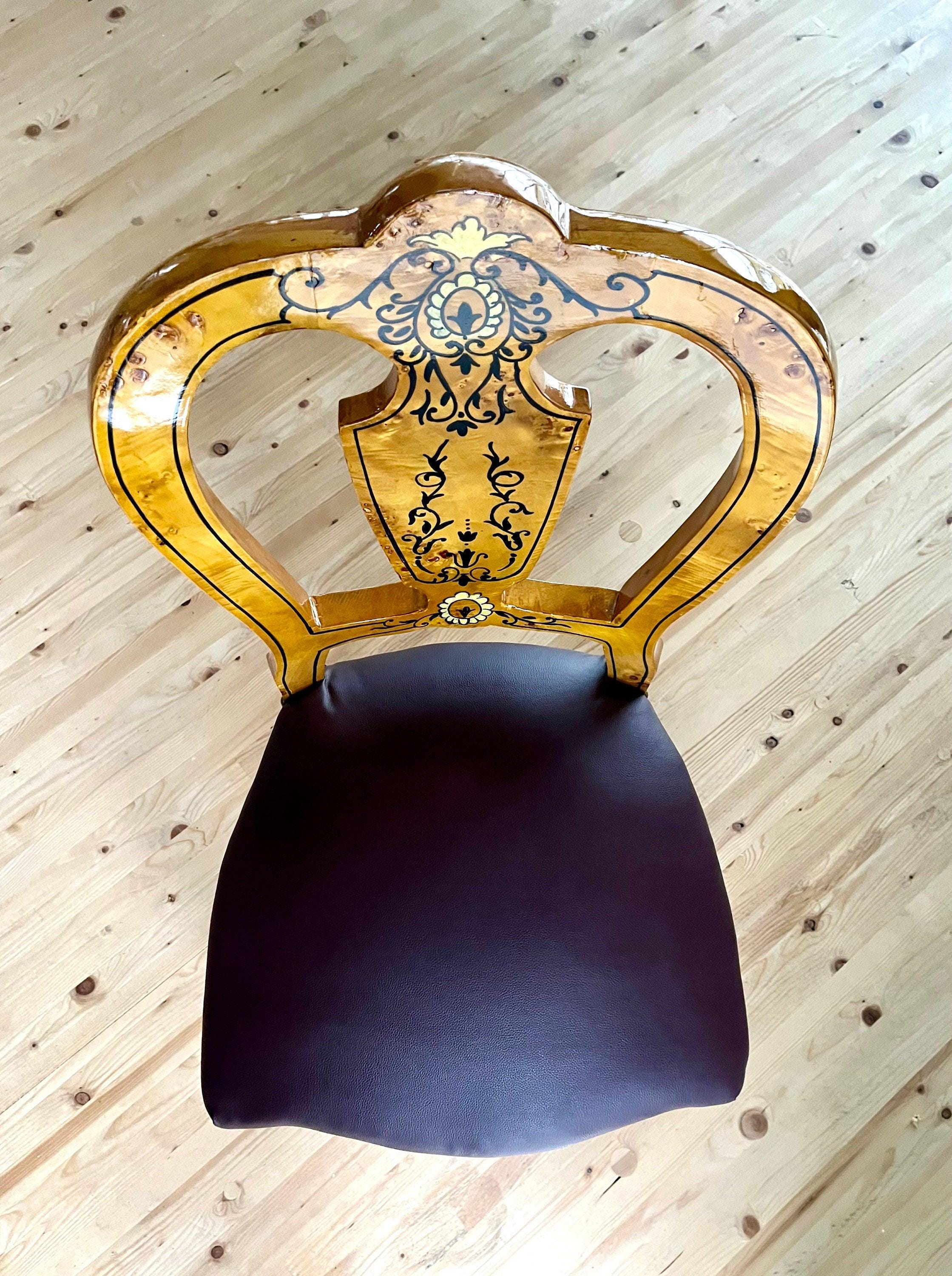Dining Chair Retro Baroque Style Home Decor Chair in Yellow Frame & Brown Seat Italian Antique Style