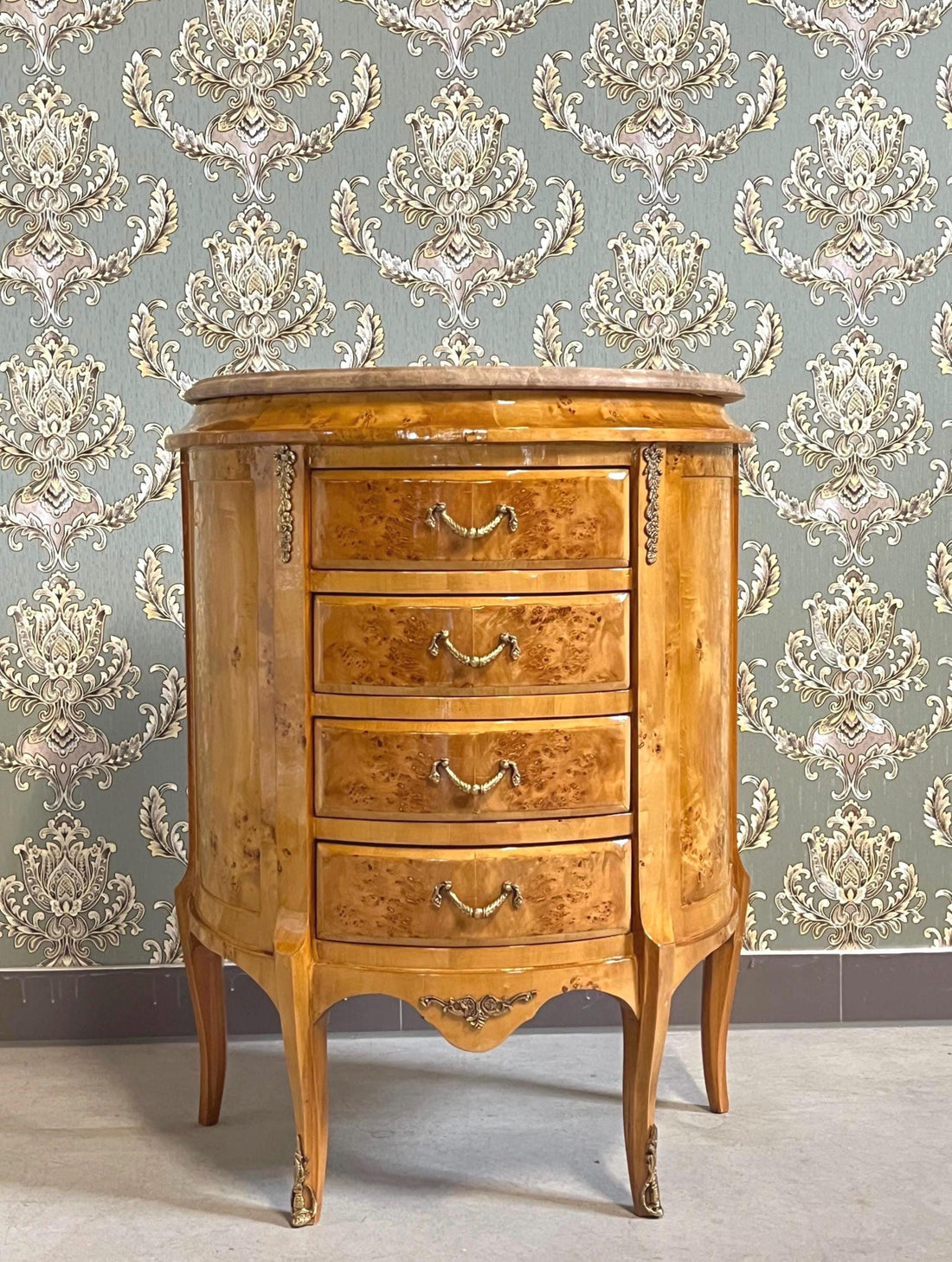 Luxury Coffee Table Antique Rococo Style Small Chest of Drawer in Yellow & Marble Top Handcrafted Living Room End Table for New House Decor