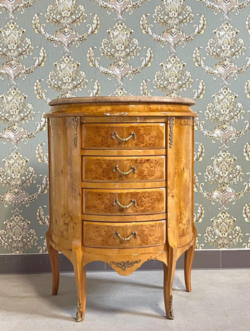 Luxury Coffee Table Antique Rococo Style Small Chest of Drawer in Yellow & Marble Top Handcrafted Living Room End Table for New House Decor