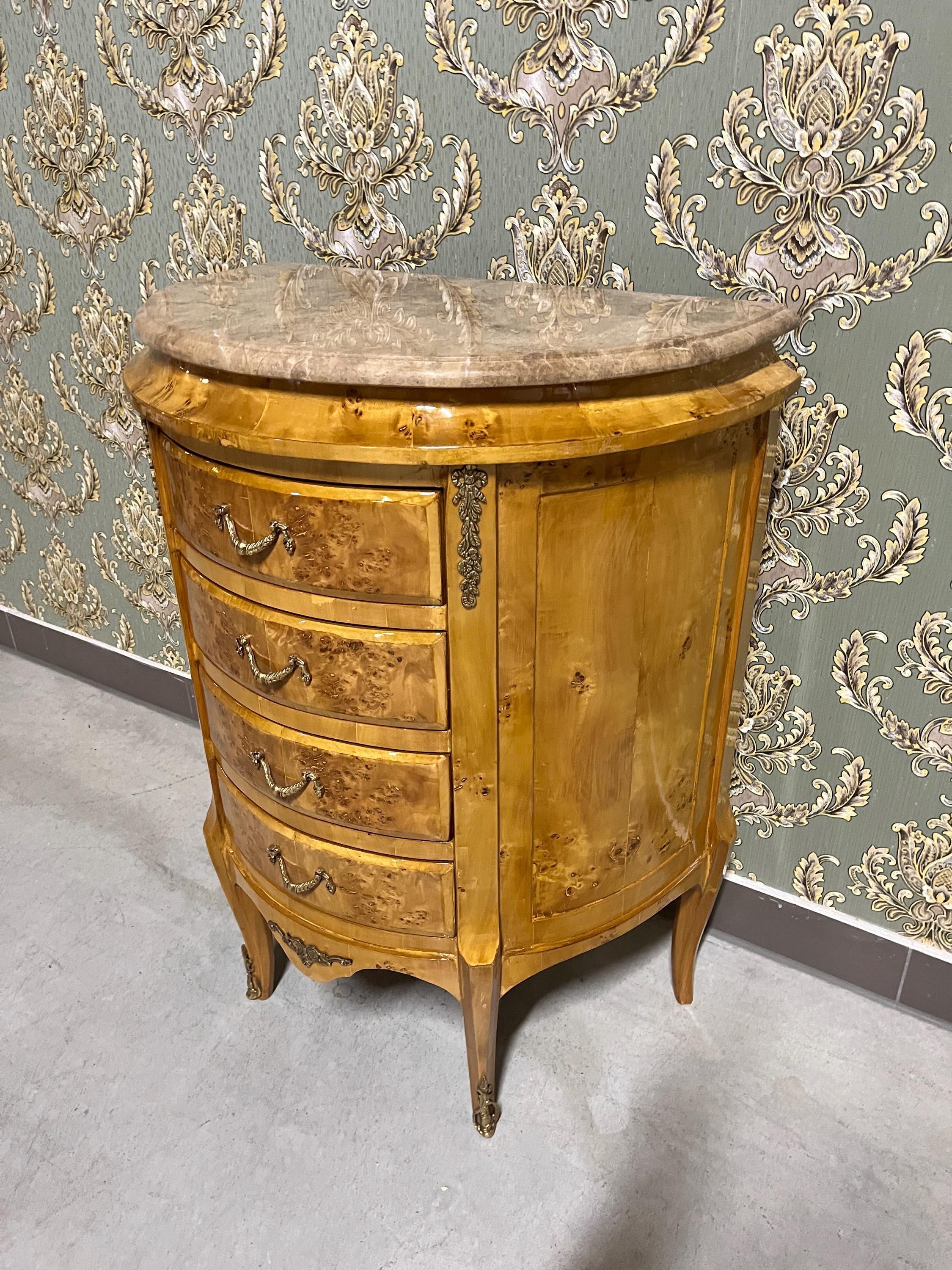 Luxury Coffee Table Antique Rococo Style Small Chest of Drawer in Yellow & Marble Top Handcrafted Living Room End Table for New House Decor