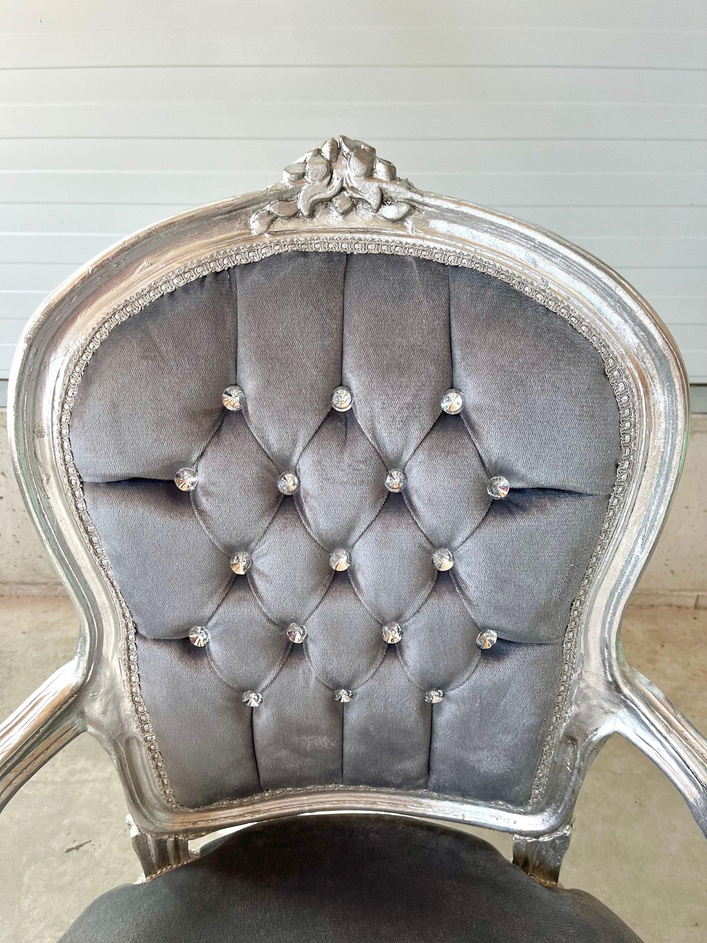 Armchair French Louis Style Grey Velvet Chair Antique Style Silver Finish Baroque Rococo Style Armchair for Home