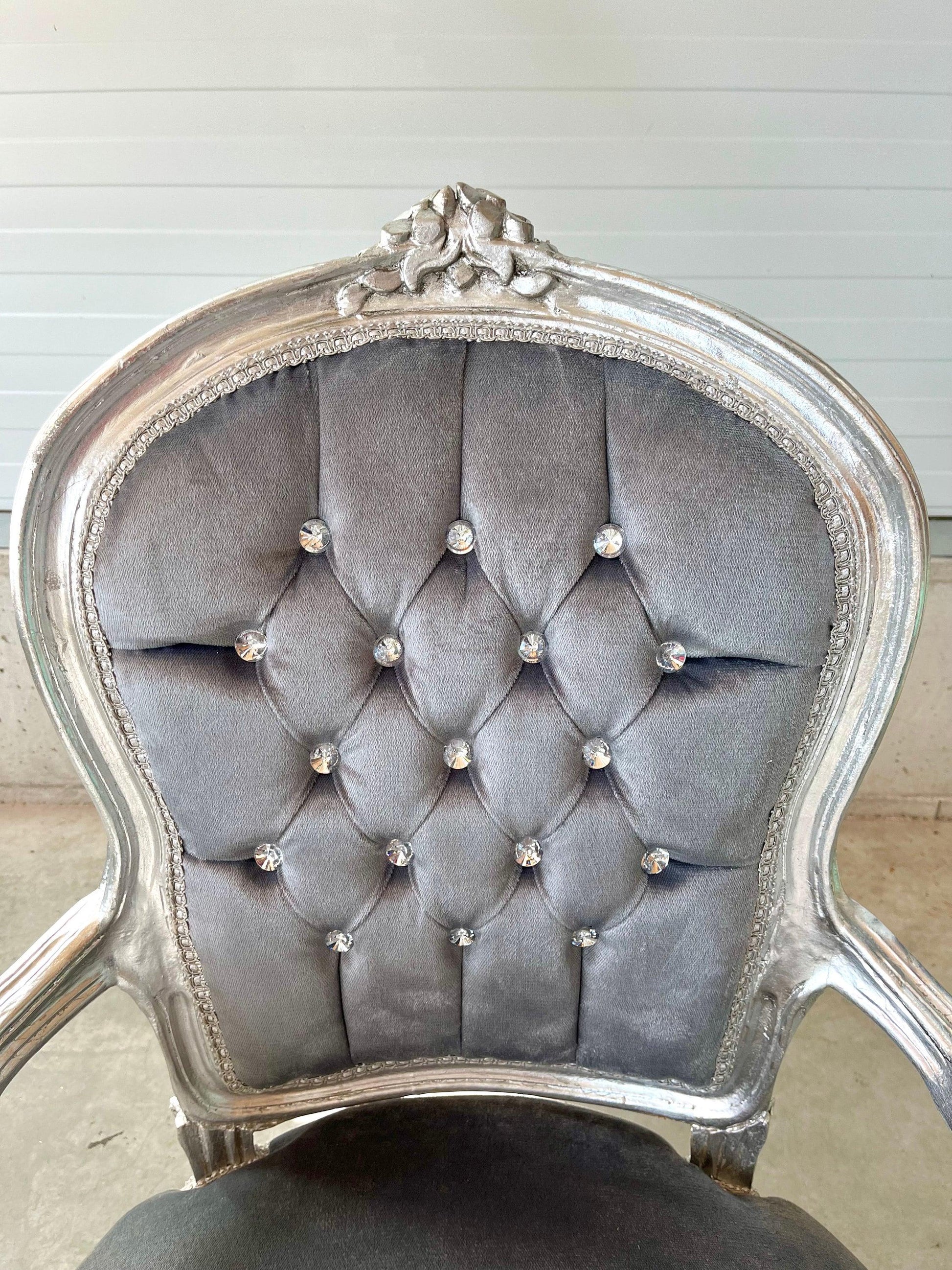 Armchair French Louis Style Grey Velvet Chair Antique Style Silver Finish Baroque Rococo Style Armchair for Home
