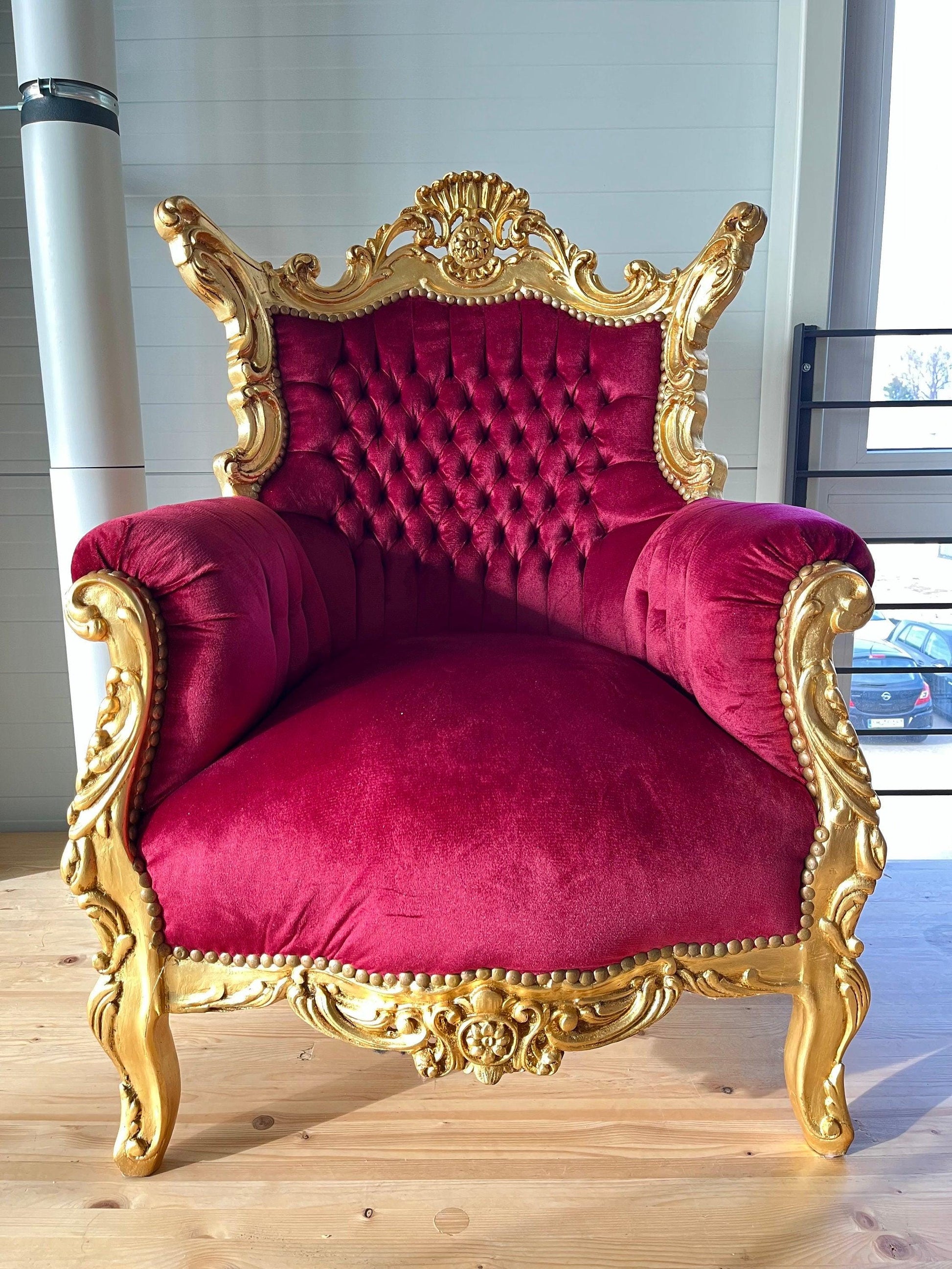 Armchair Velvet Red French Louis Style Sofa Chair Italian Antique Style Armchair Baroque Style for Living Room