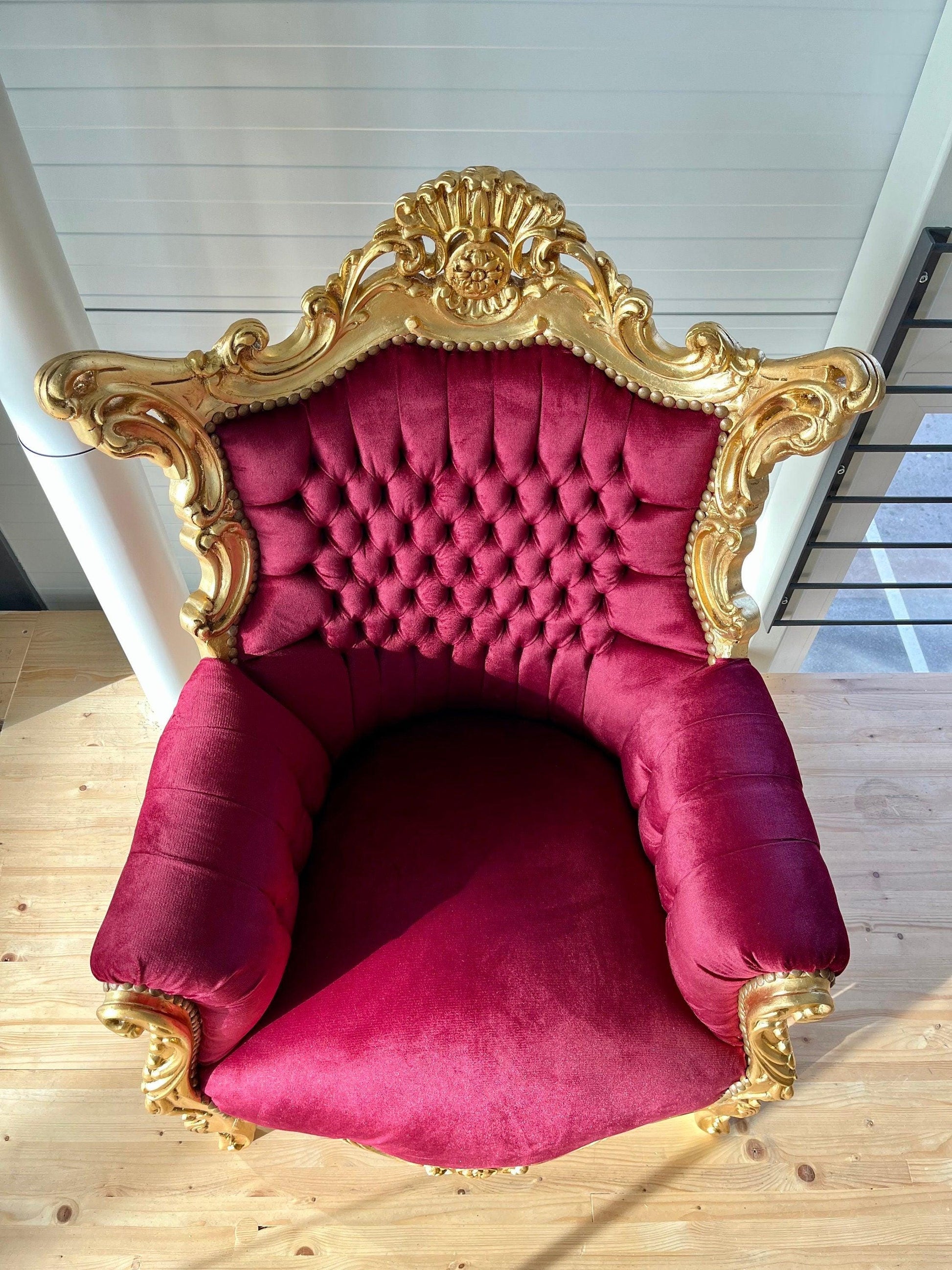 Armchair Velvet Red French Louis Style Sofa Chair Italian Antique Style Armchair Baroque Style for Living Room