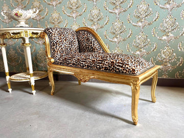 Baroque Bench Lepard Print Antique Style Handmade Chaise Longue Animal Print Retro French Style Lounge Bench for Home Decor