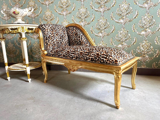 Baroque Bench Lepard Print Antique Style Handmade Chaise Longue Animal Print Retro French Style Lounge Bench for Home Decor