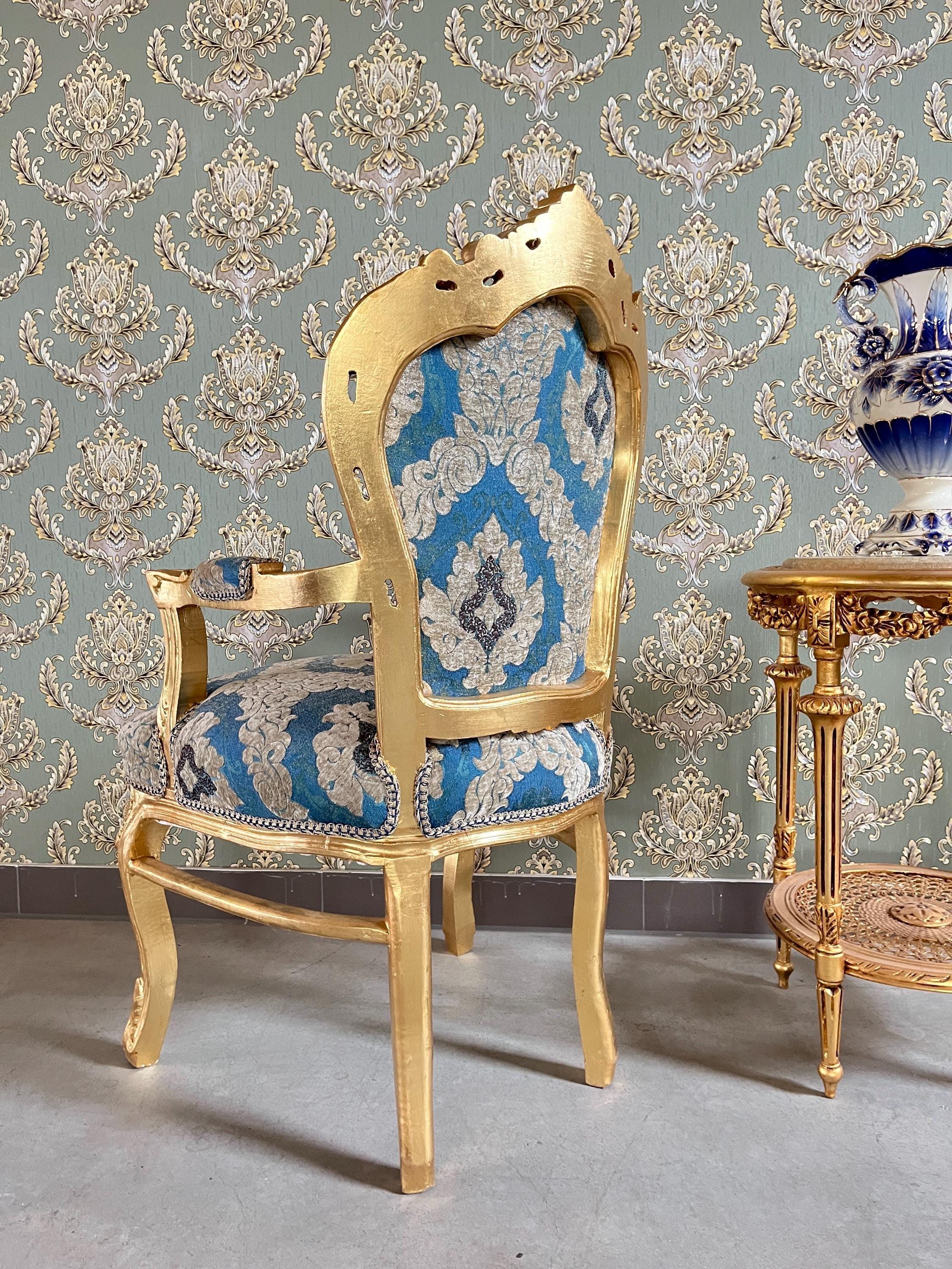 Accent Armchair Louis XV Style Velvet Chair Retro Baroque Rococo Style Armchair in Green Velvet Pattern for Home Decor for Store Display