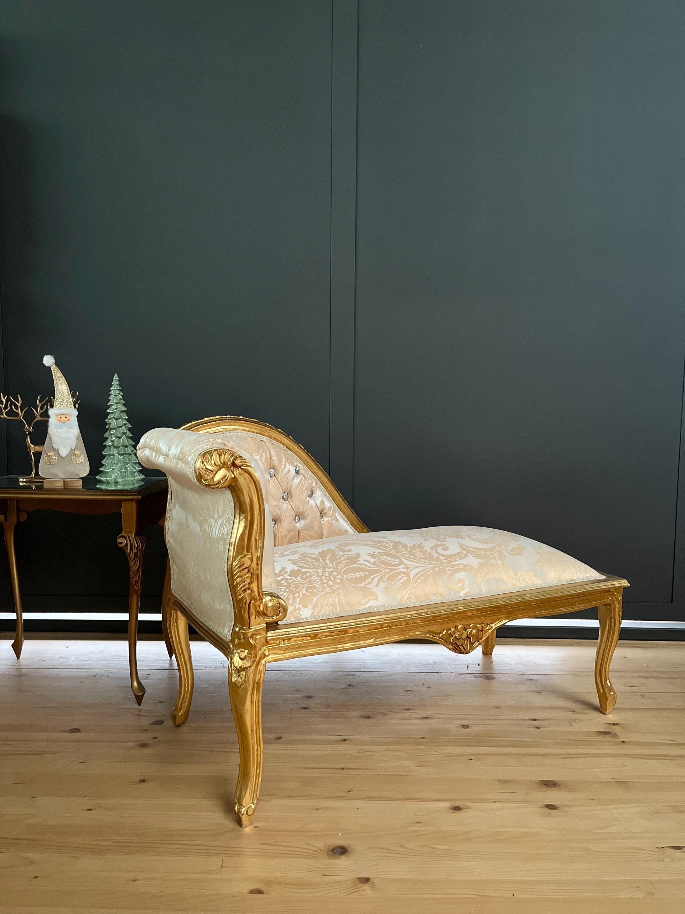 Bench French Louis Style Small Chaise Longue Shiny Ivory Retro Baroque Style Ottoman for Home Decor Ottoman Footstool in Gold Finish