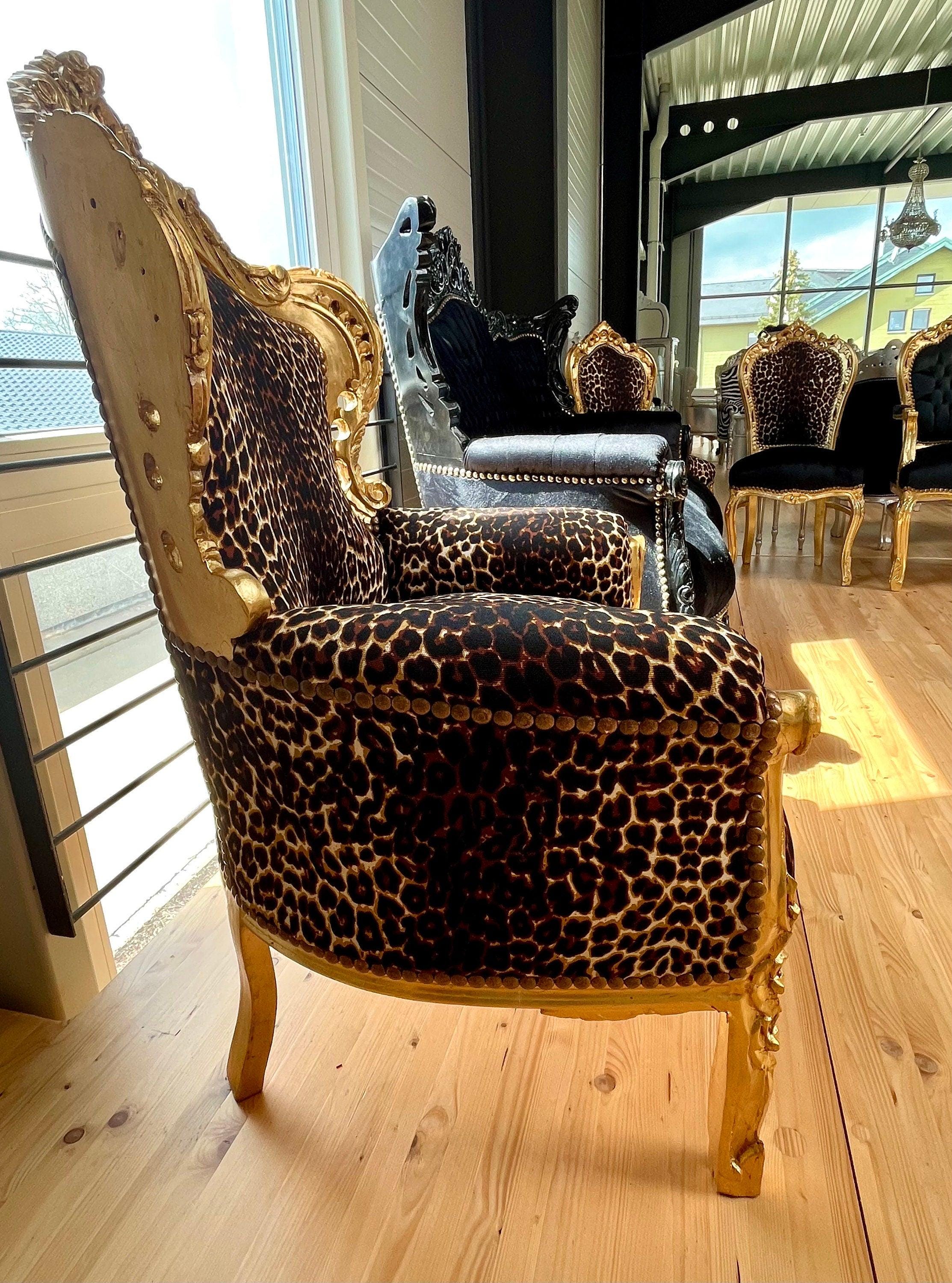 Armchair French Baroque Rococo Style Wooden Sofa Chair Antique Style in Leopard Brown for Living Room Home Decor