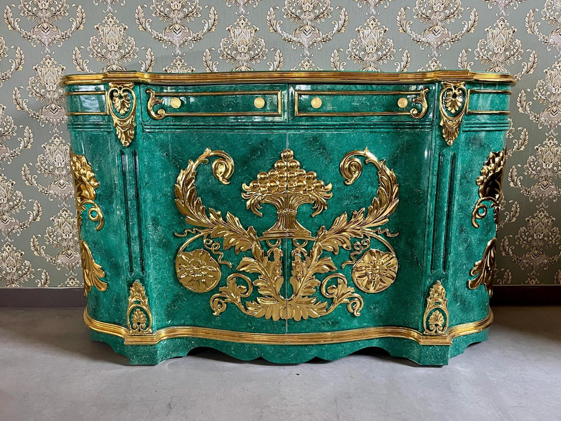 Huge Wooden Cabinet Antique Baroque Rococo Style in Emerald Green Huge Cupboard for Home Decor or Commercial Store Display