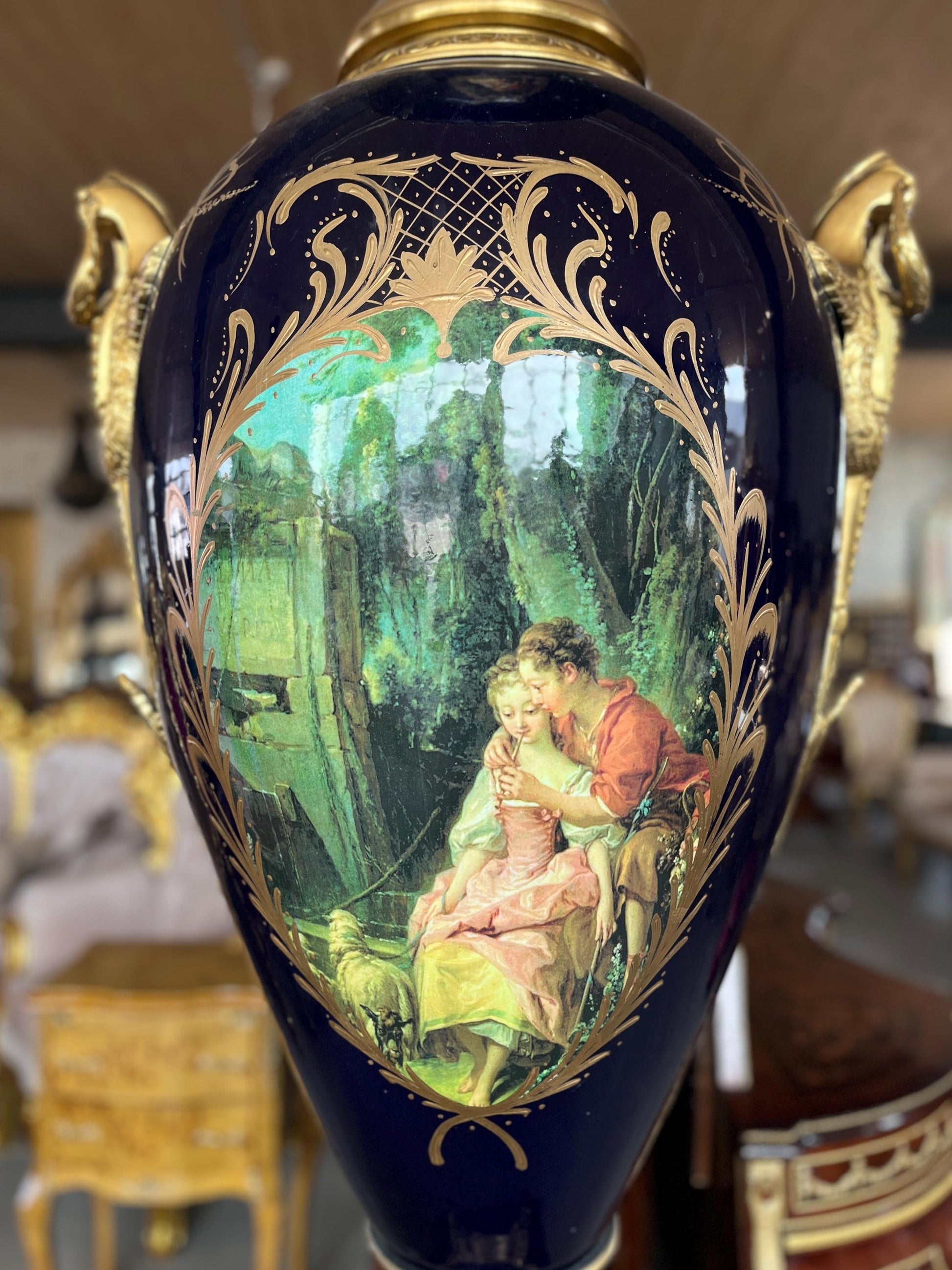 Huge Porcelain Vase Ormolu Mounted Sèvres Style Reproduction Giant Blue Porcelain Vase Stand for Commercial Display for Hotel Decoration