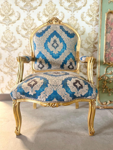 Armchairs French Louis Style in Blue Damask Retro Baroque Rococo Style Armchair Lounge Chair for Home Decor
