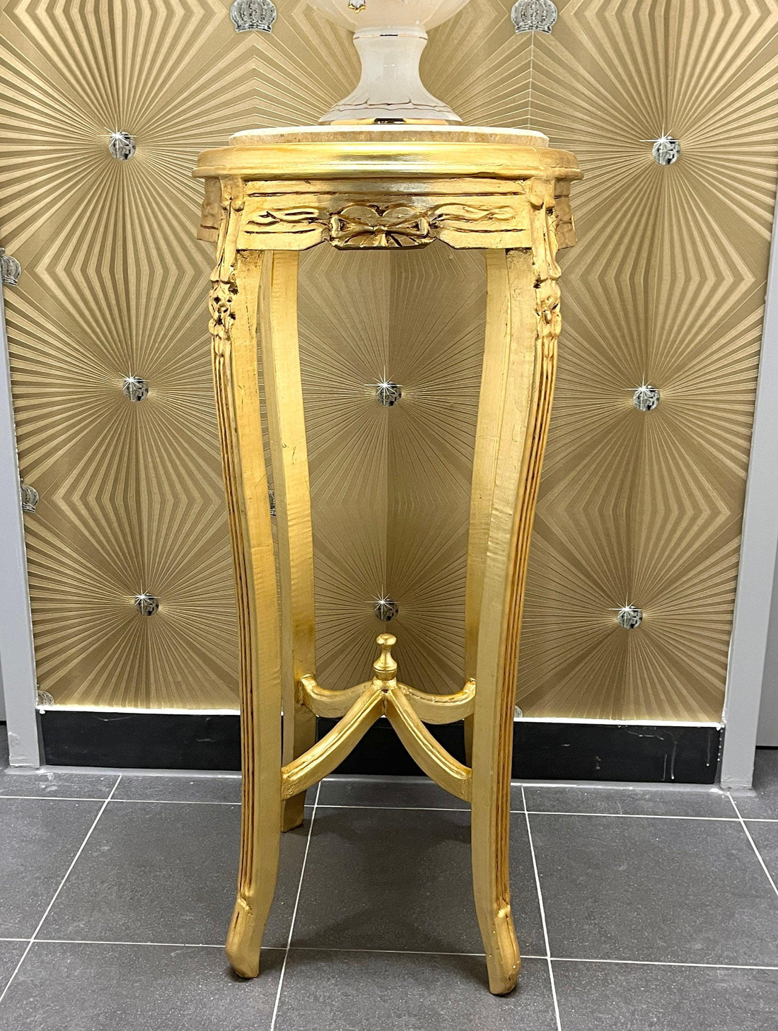 Tall Side Table French Baroque Style with Marble Slab Top for Home Decor Table Gold Finish and Beige Marble