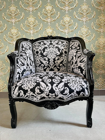 Armchair French Louis Style Shell Shape Chair Nostalgic Baroque Style in Black Floral Lounge Chair for Home Decor