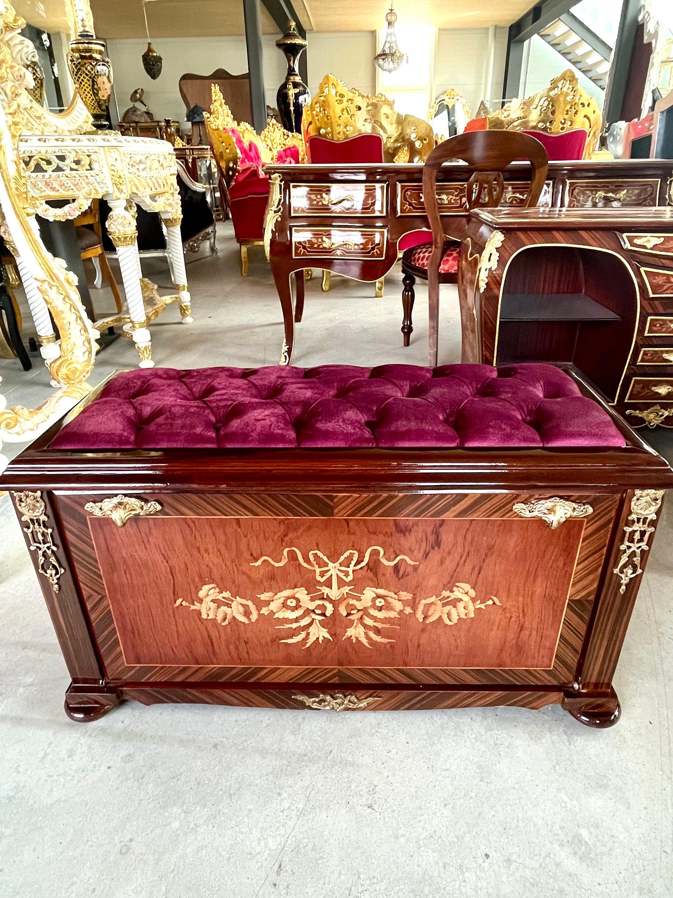 Barocker Schuhschrank im Antik-Stil - handgefertigt/ Shoe Cabinet French Baroque Seated Cabinet Red Velvet Seated Shoe Side Board Home Decor