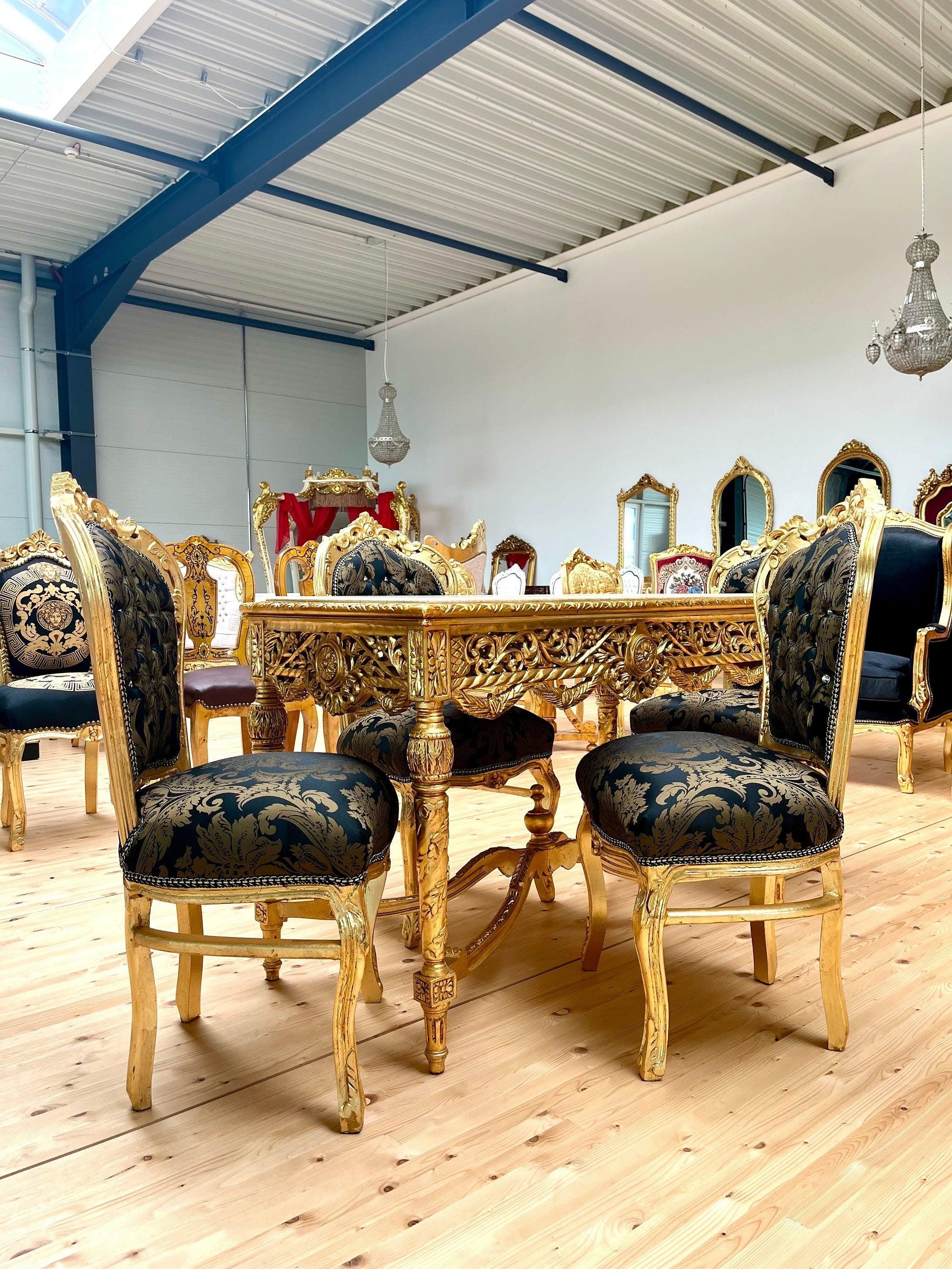 Esszimmerstuhl- und Tischset im französischen Barock-Rokoko-Stil / French Baroque Rococo Style Dining Chair Table Set