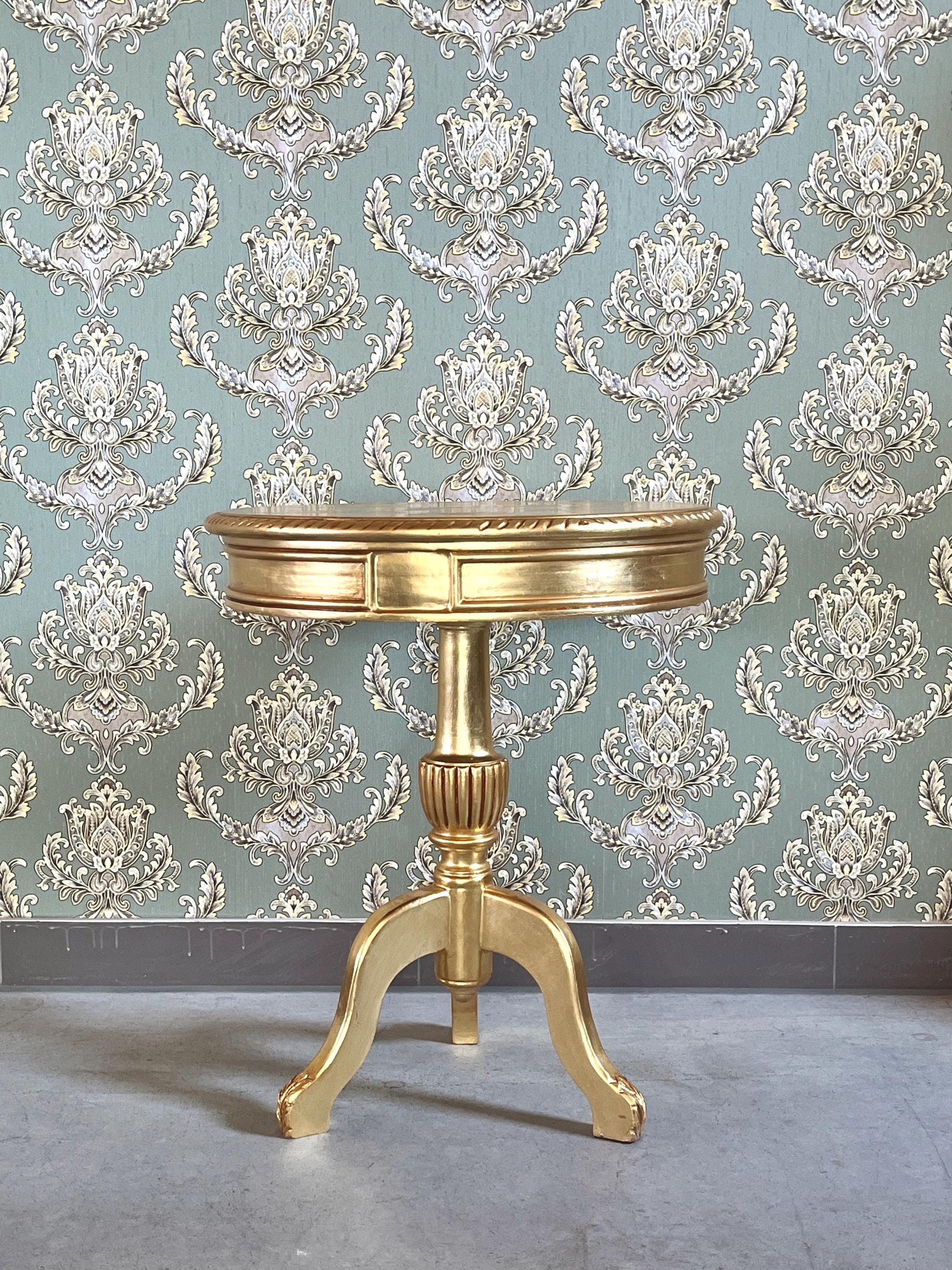 Gold and Silver French Baroque Side Table: Rococo Style Living Room Decor