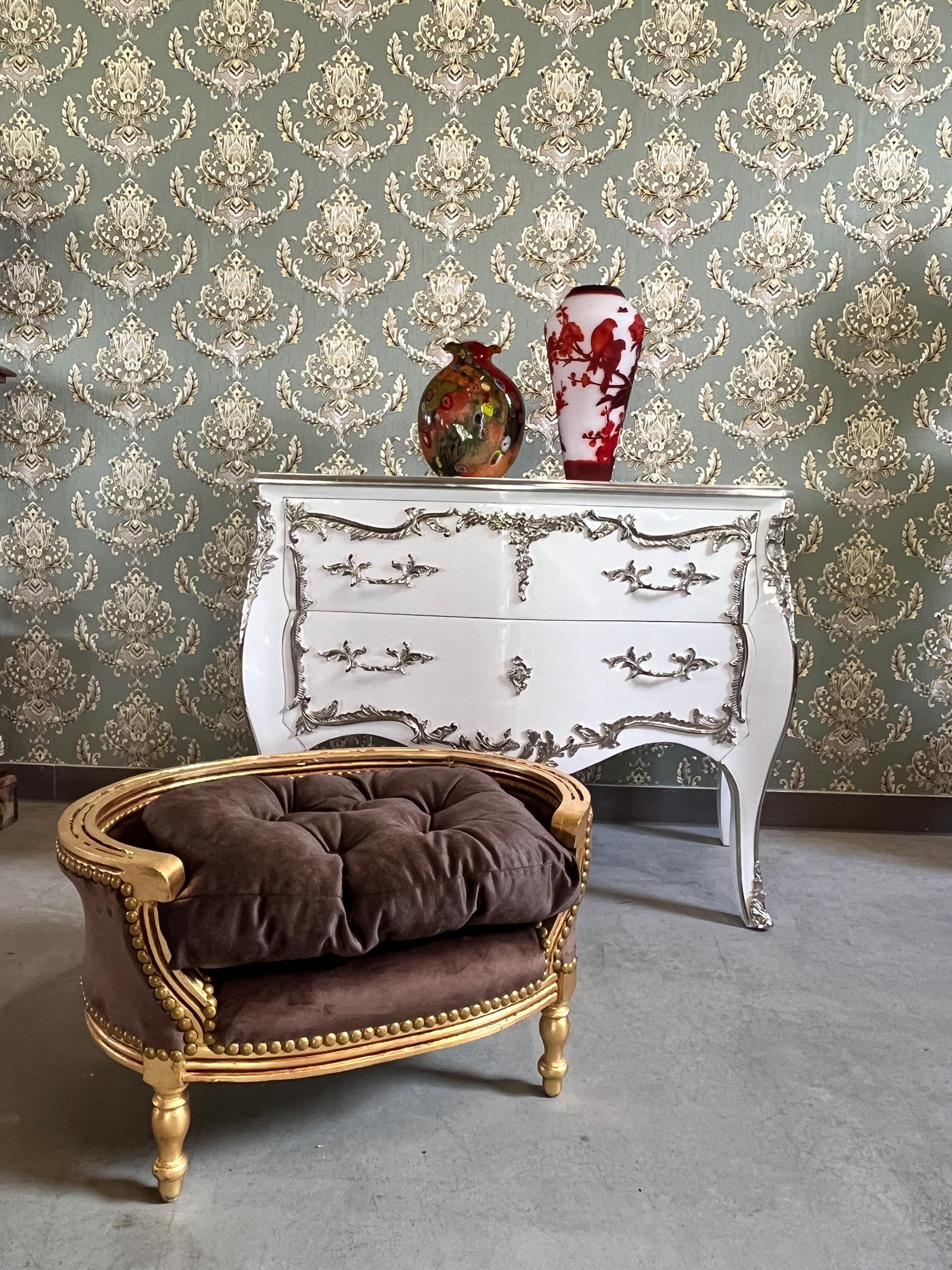 Dog Sofa Chair Retro Baroque Rococo Style Cute Dog Settee Green Velvet Blue Velvet for Home Decor Dog Chair