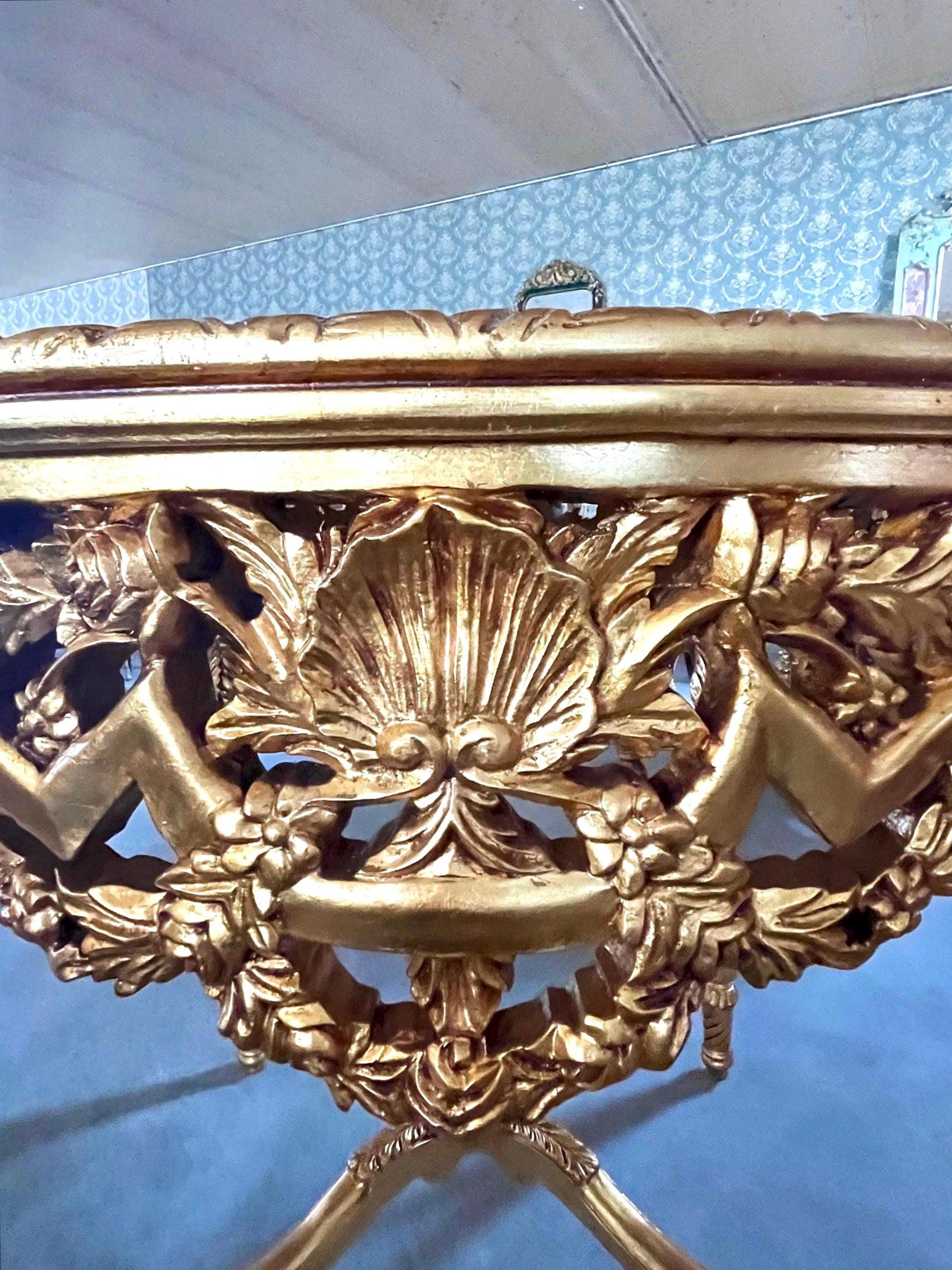 Dining Table in Gold Finish French Baroque Style Round Table Handmade Antique Style for Dining Room Decor