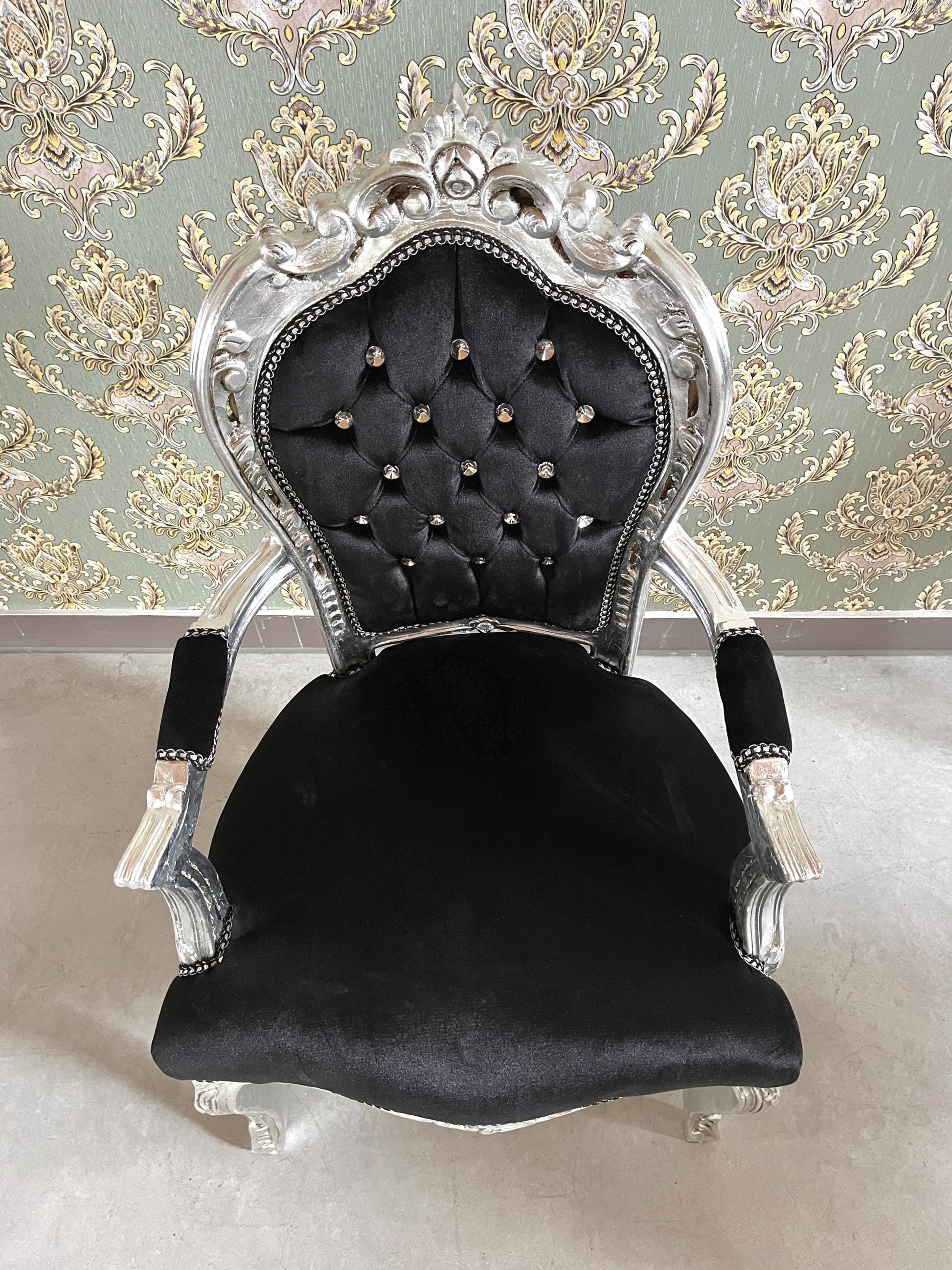Armchair French Louis Style Black Velvet Chair Antique Style Baroque Rococo Style Armchair in Gold Finish Velvet Black for Home
