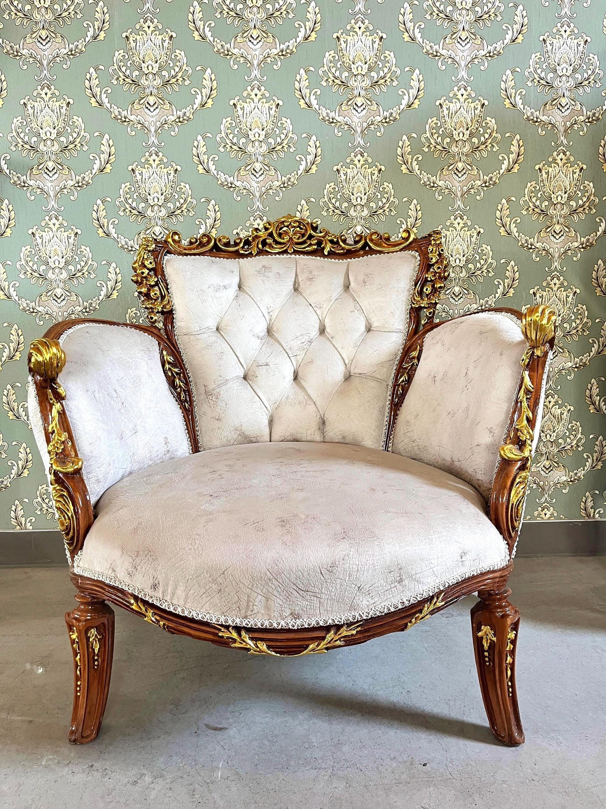 Armchair French Louis Style Black Velvet Chair Antique Style Baroque Rococo Style Armchair in Silver Finish Velvet Black for Home