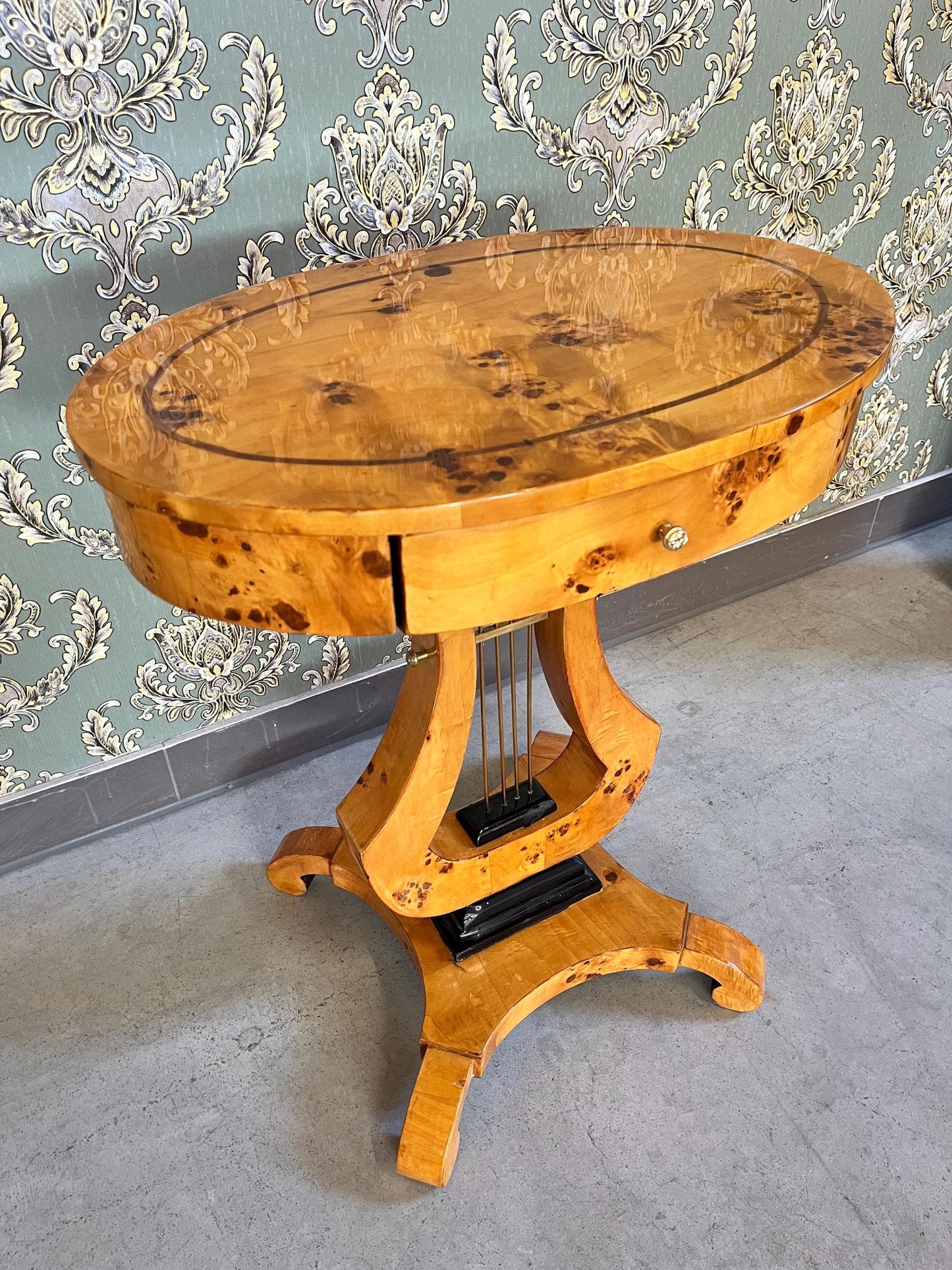 Handmade Art Deco Side Table: Glossy Yellow Violin Shape End Table
