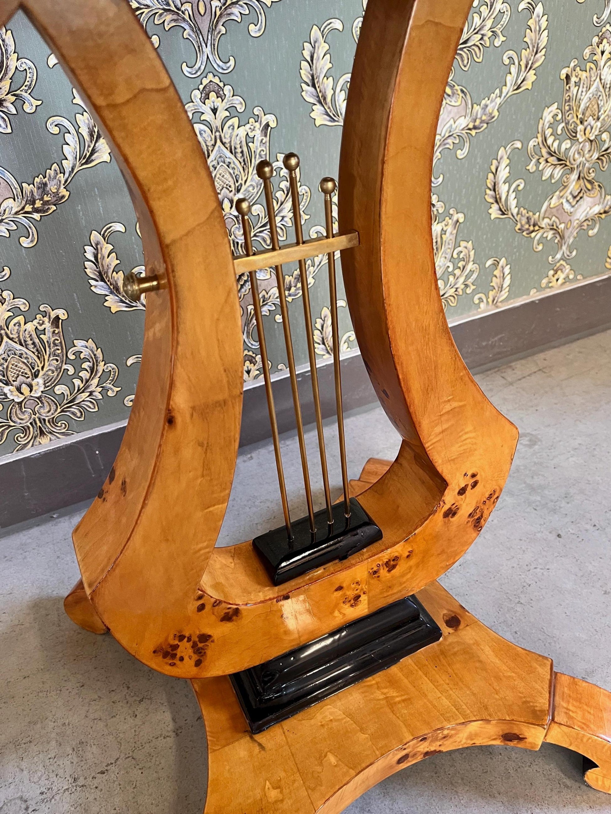 Handmade Art Deco Side Table: Glossy Yellow Violin Shape End Table
