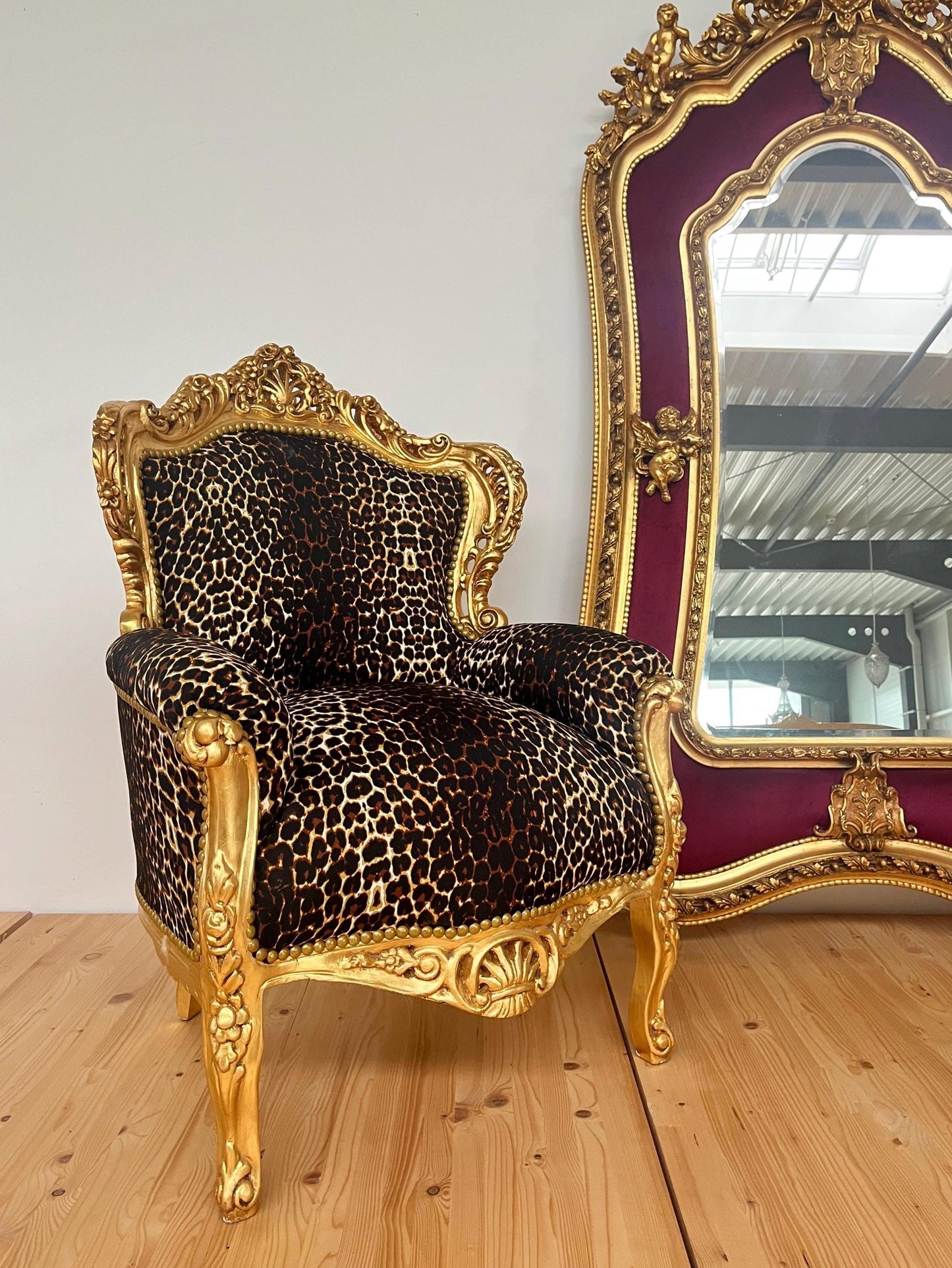 Armchair French Baroque Rococo Style Wooden Sofa Chair Antique Style in Leopard Brown for Living Room Home Decor
