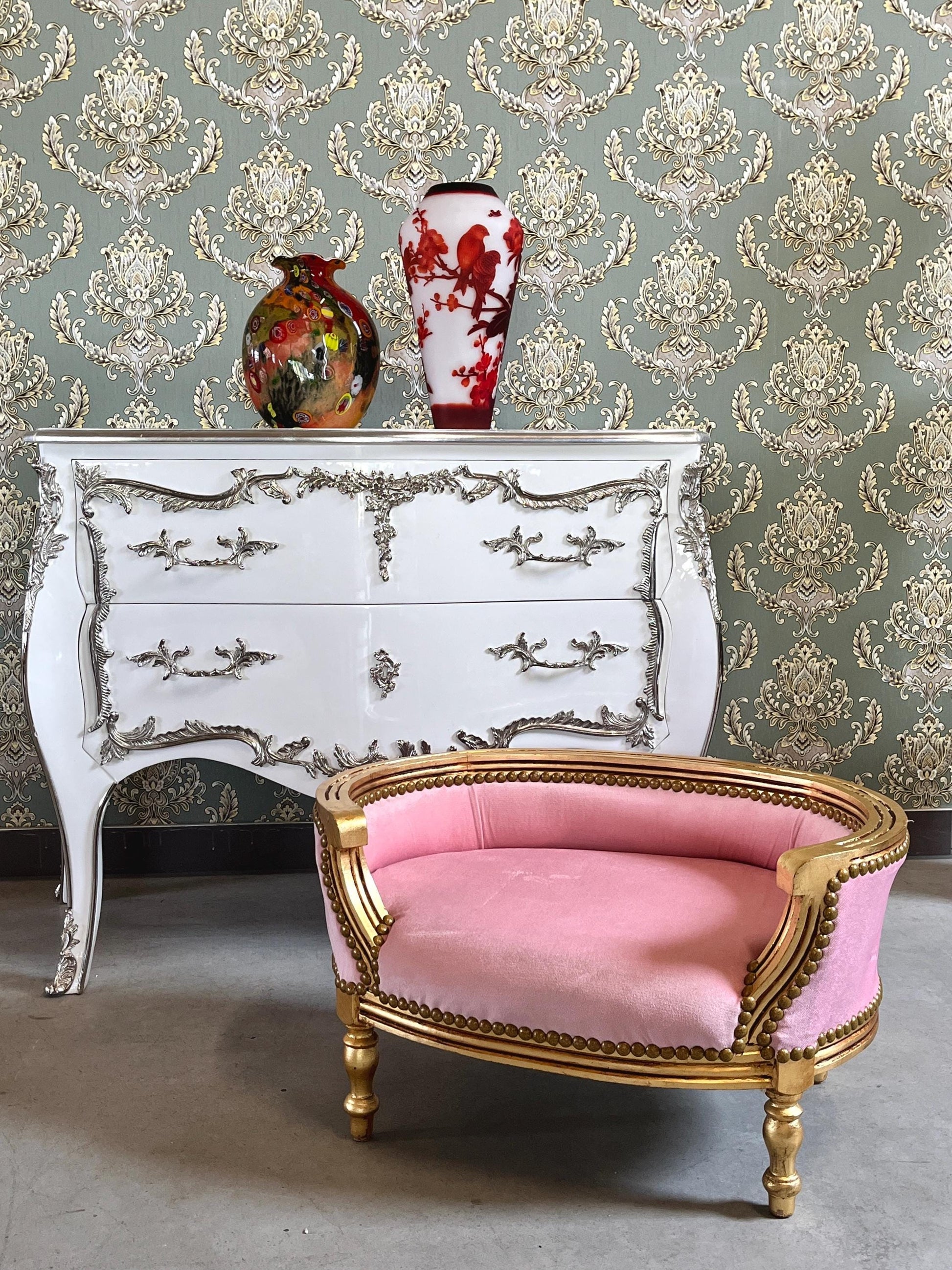 Dog Sofa Chair Retro Baroque Rococo Style Cute Dog Settee Green Velvet Blue Velvet for Home Decor Dog Chair