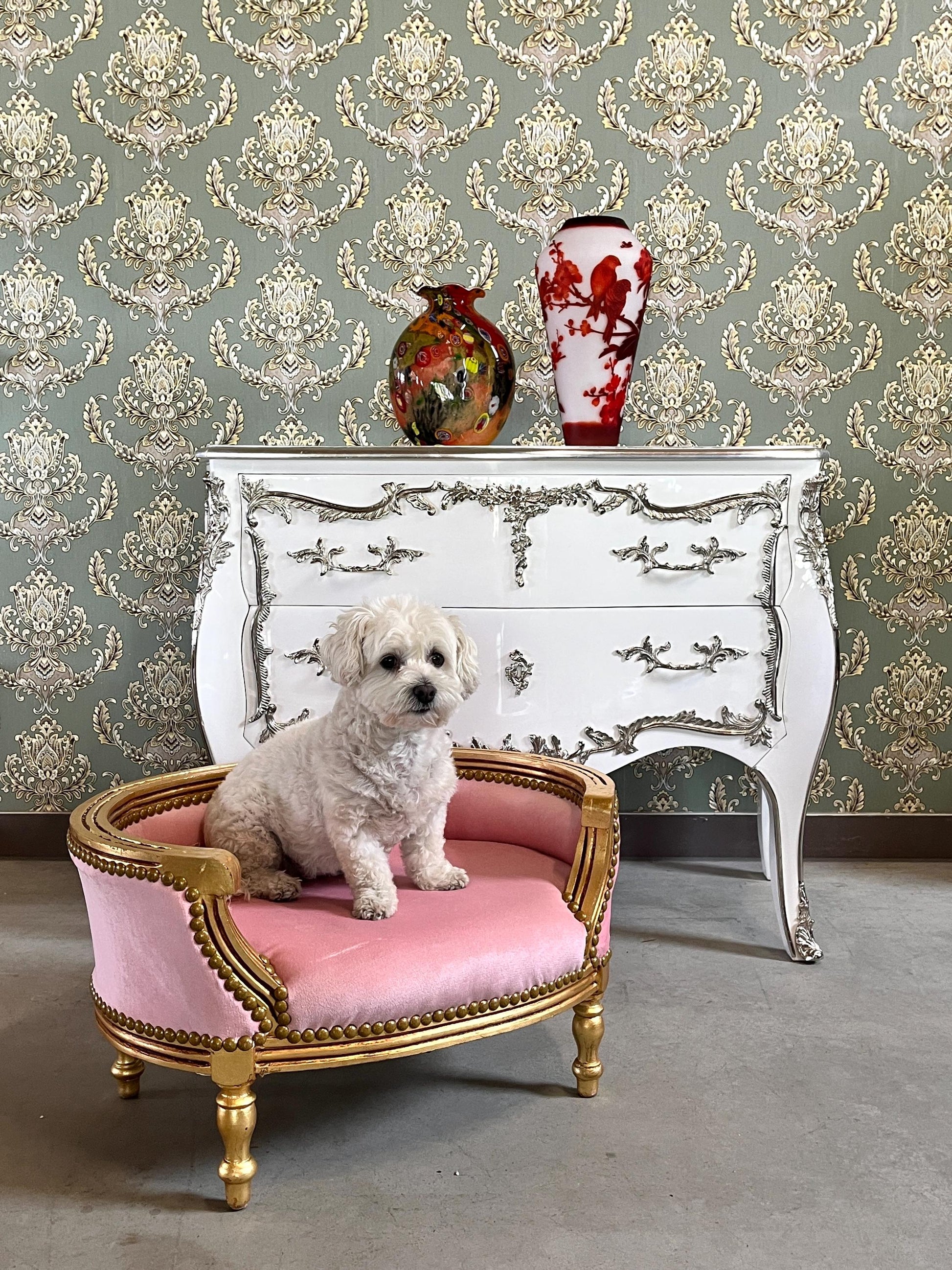 Dog Sofa Chair Retro Baroque Rococo Style Cute Dog Settee Green Velvet Blue Velvet for Home Decor Dog Chair
