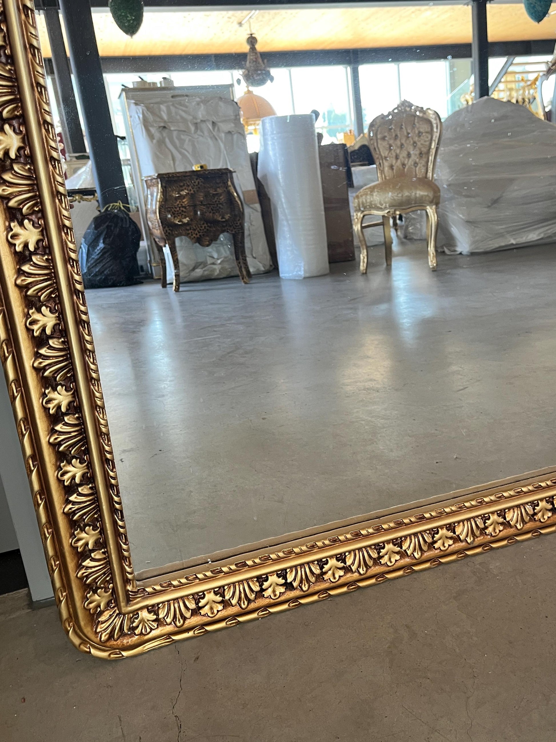 French Baroque Rococo Gold Floor Mirror: Handmade Angel & Flower Detail