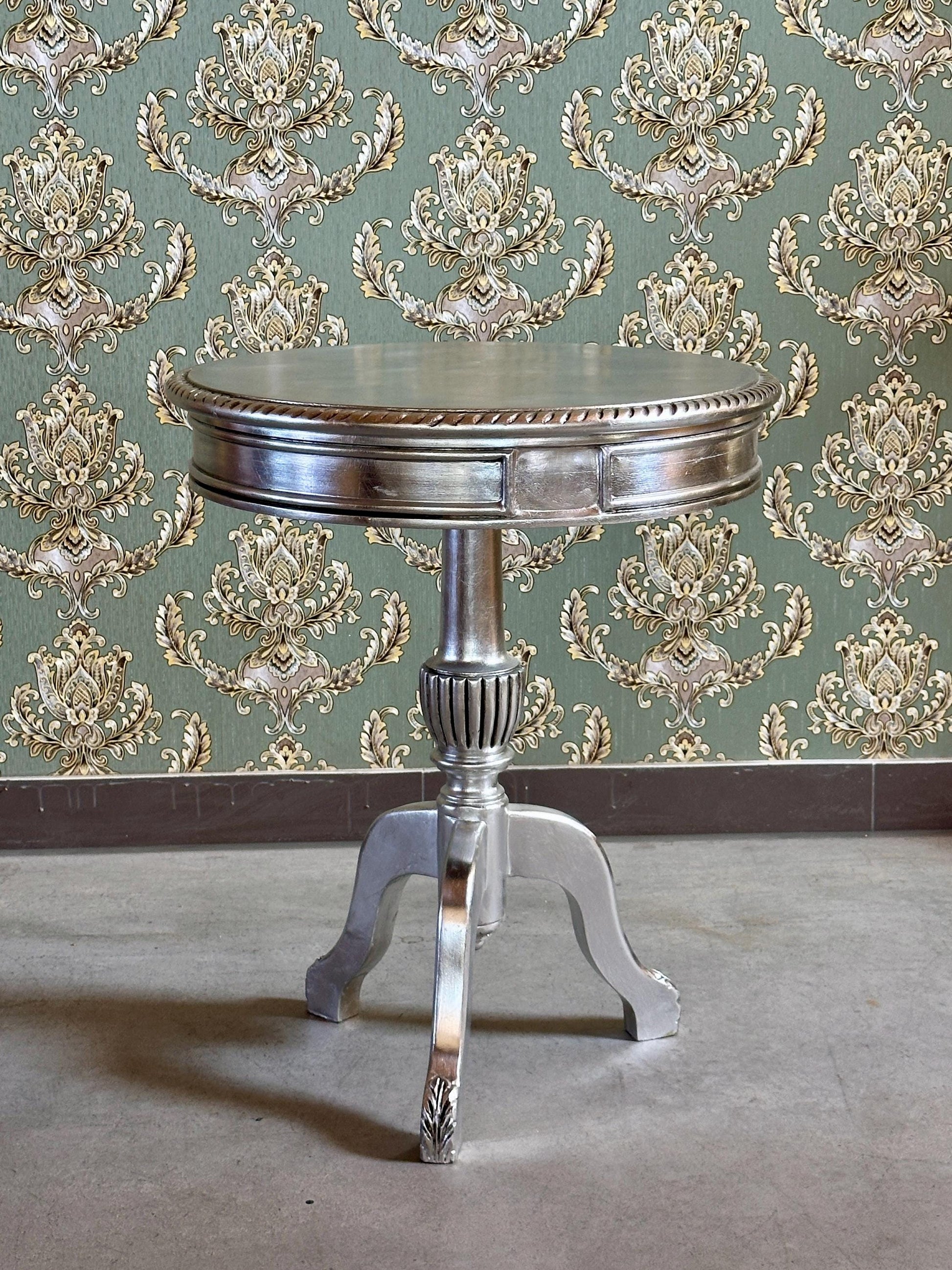 Gold and Silver French Baroque Side Table: Rococo Style Living Room Decor