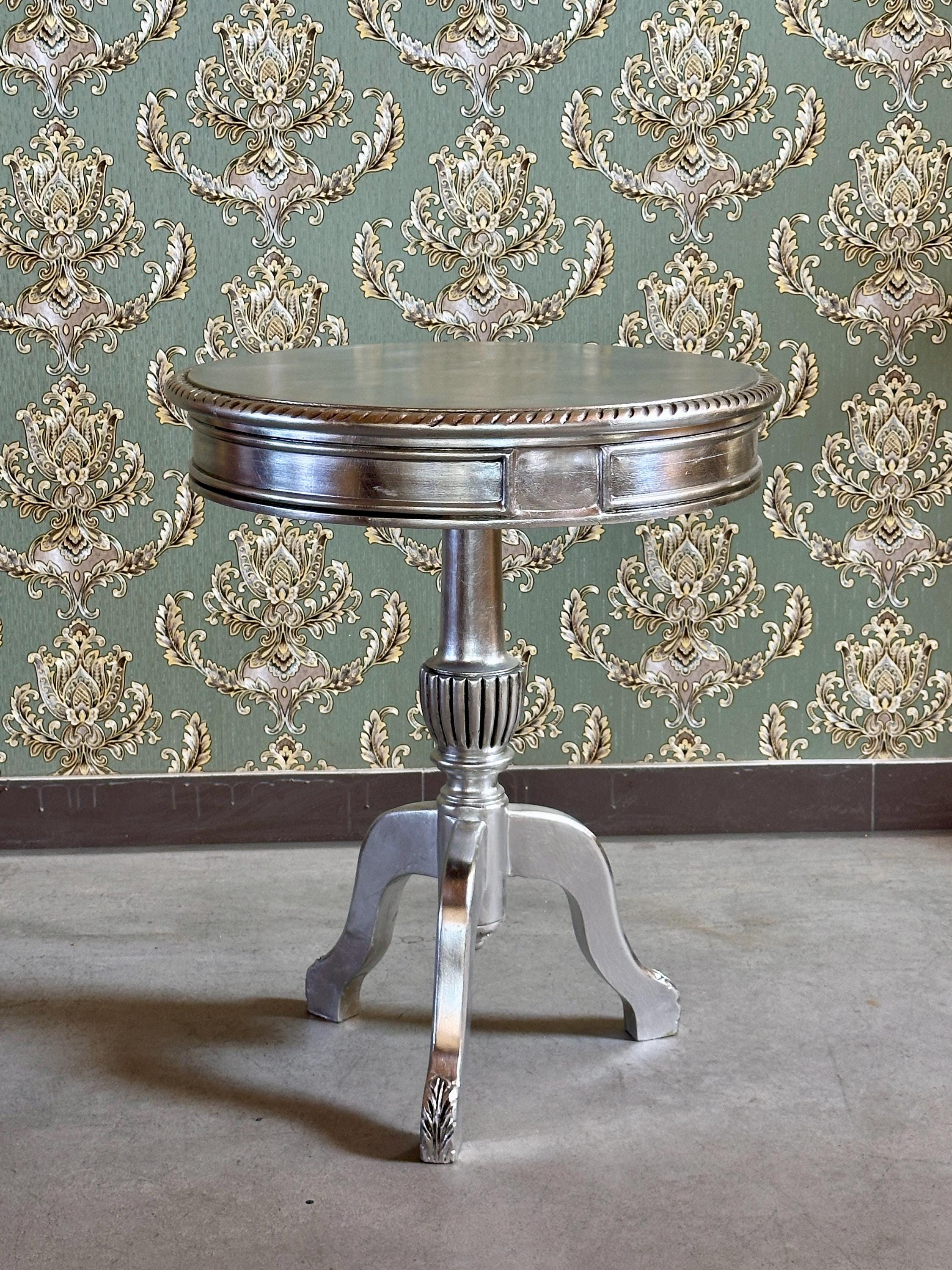 Gold and Silver French Baroque Side Table: Rococo Style Living Room Decor