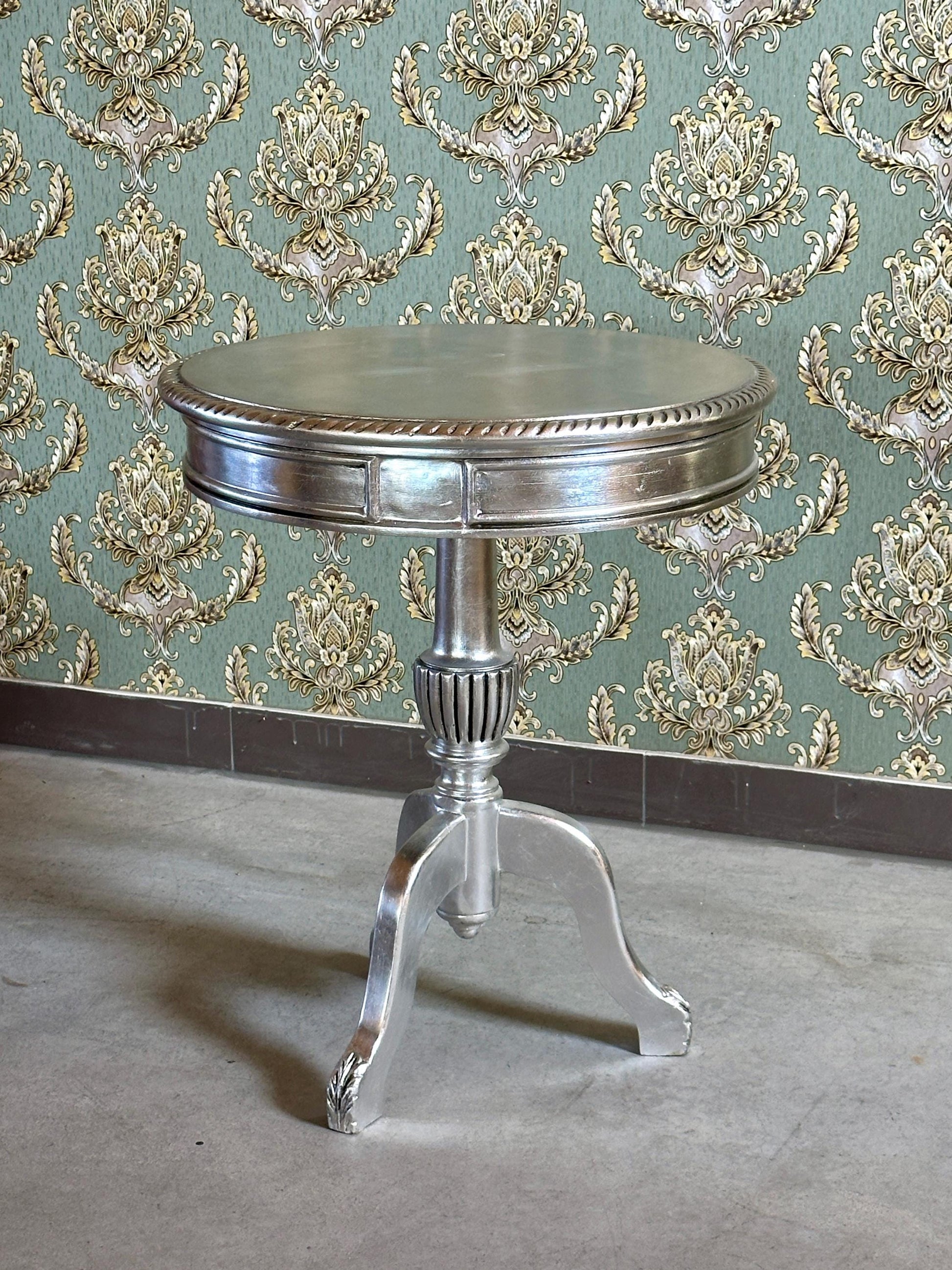Gold and Silver French Baroque Side Table: Rococo Style Living Room Decor