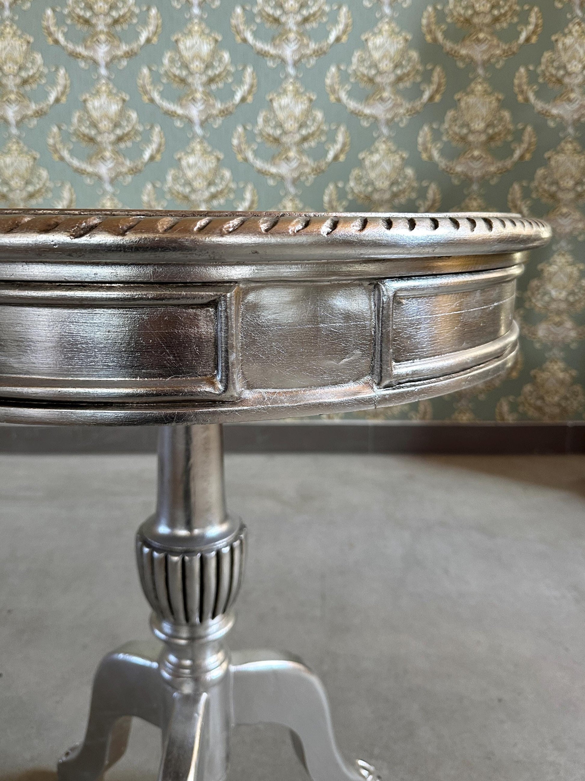 Gold and Silver French Baroque Side Table: Rococo Style Living Room Decor